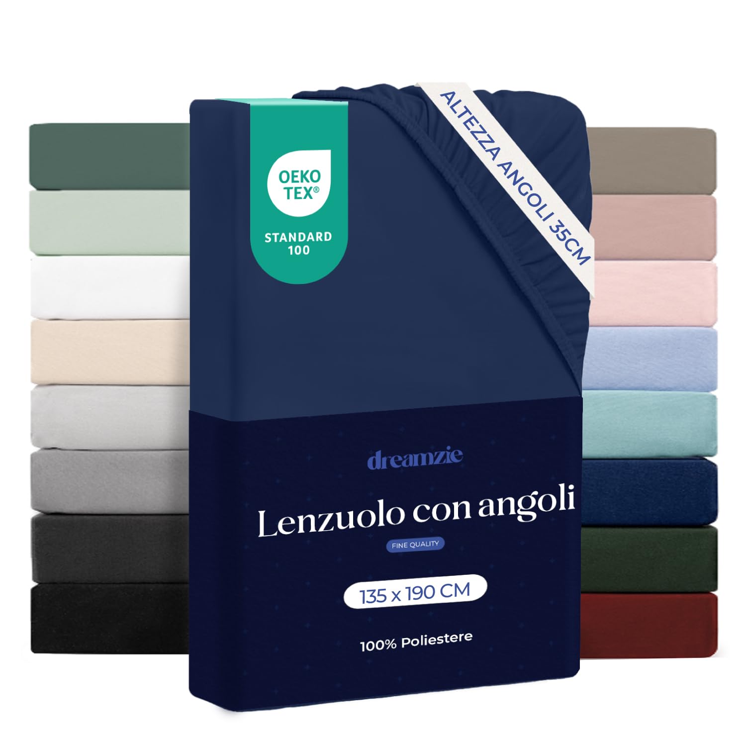 Dreamzie - Lenzuolo con Angoli 135x190cm - 100% Microfibra | Blu Scuro · OEKO-TEX · Per Materassi fino a 35 cm · Lenzuola · Letto Francese · Elasticizzato · Traspirante · Morbido