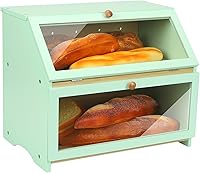 Vista 8 de HOMEKOKO Panera grande de doble capa para encimera de cocina, contenedor de almacenamiento de pan de madera de gran capacidad (negro)