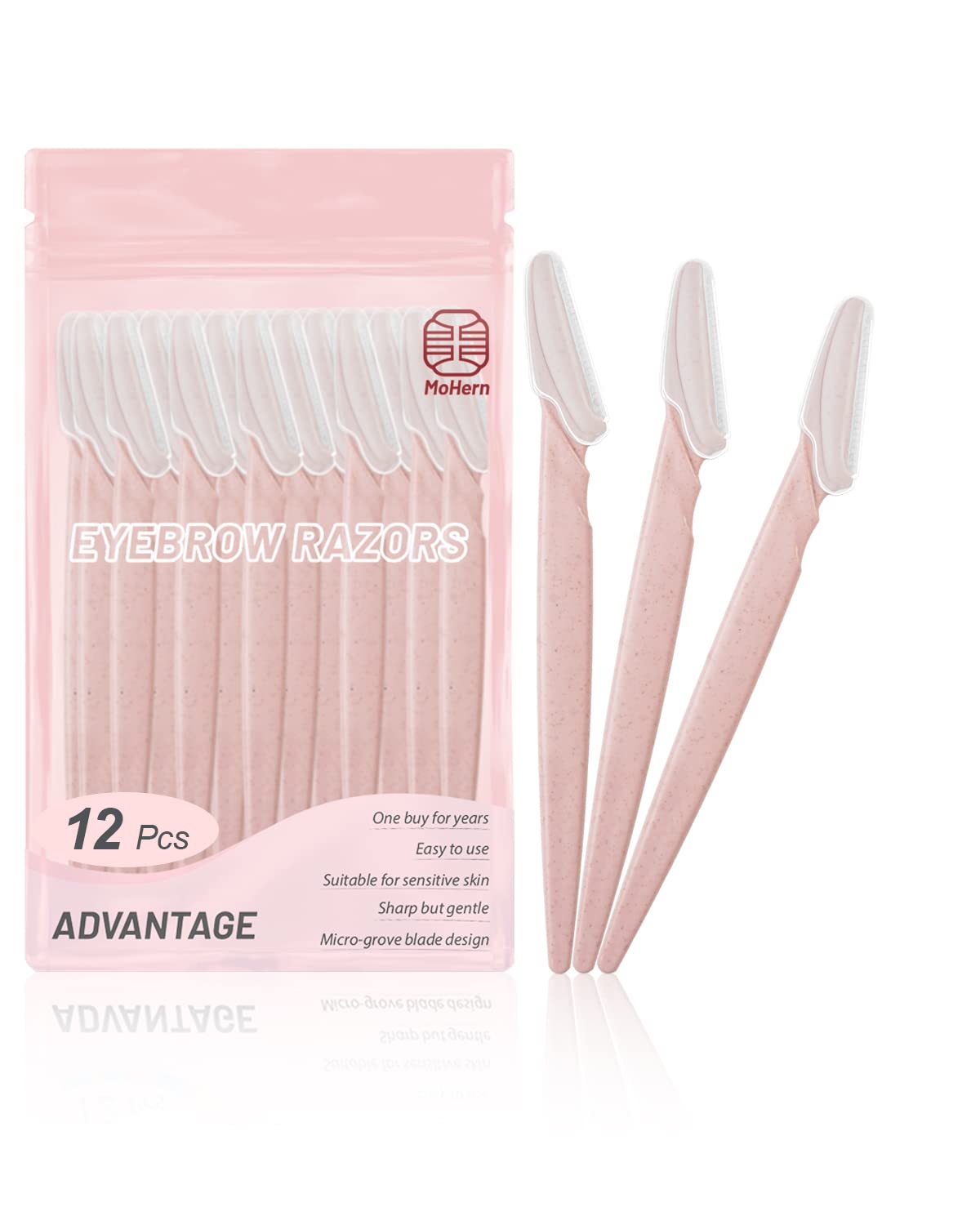 Eyebrow Razor for Women, 12 Pcs Dermaplaning Tool for Face Professional, Face Razor for Women Facial Hair Remover (Wheat Pink)