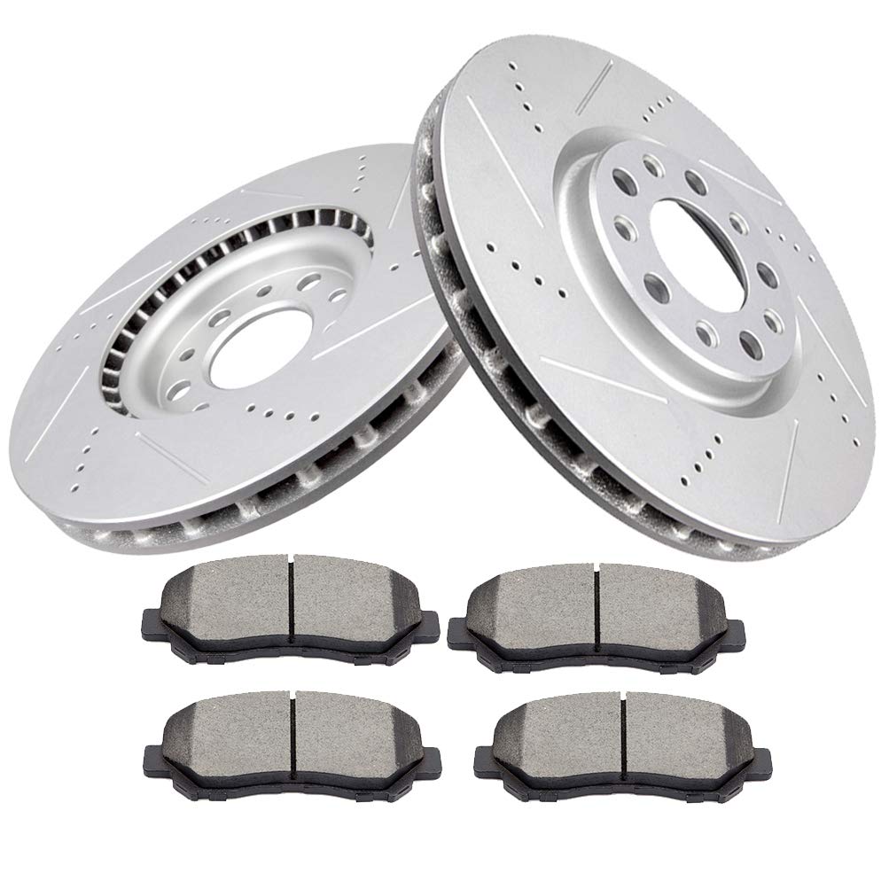 BRAKEUS 5 Lugs D/S Brake Rotors & Ceramic Pads Kits Replacement for 2013-2016 for Dodge Dart