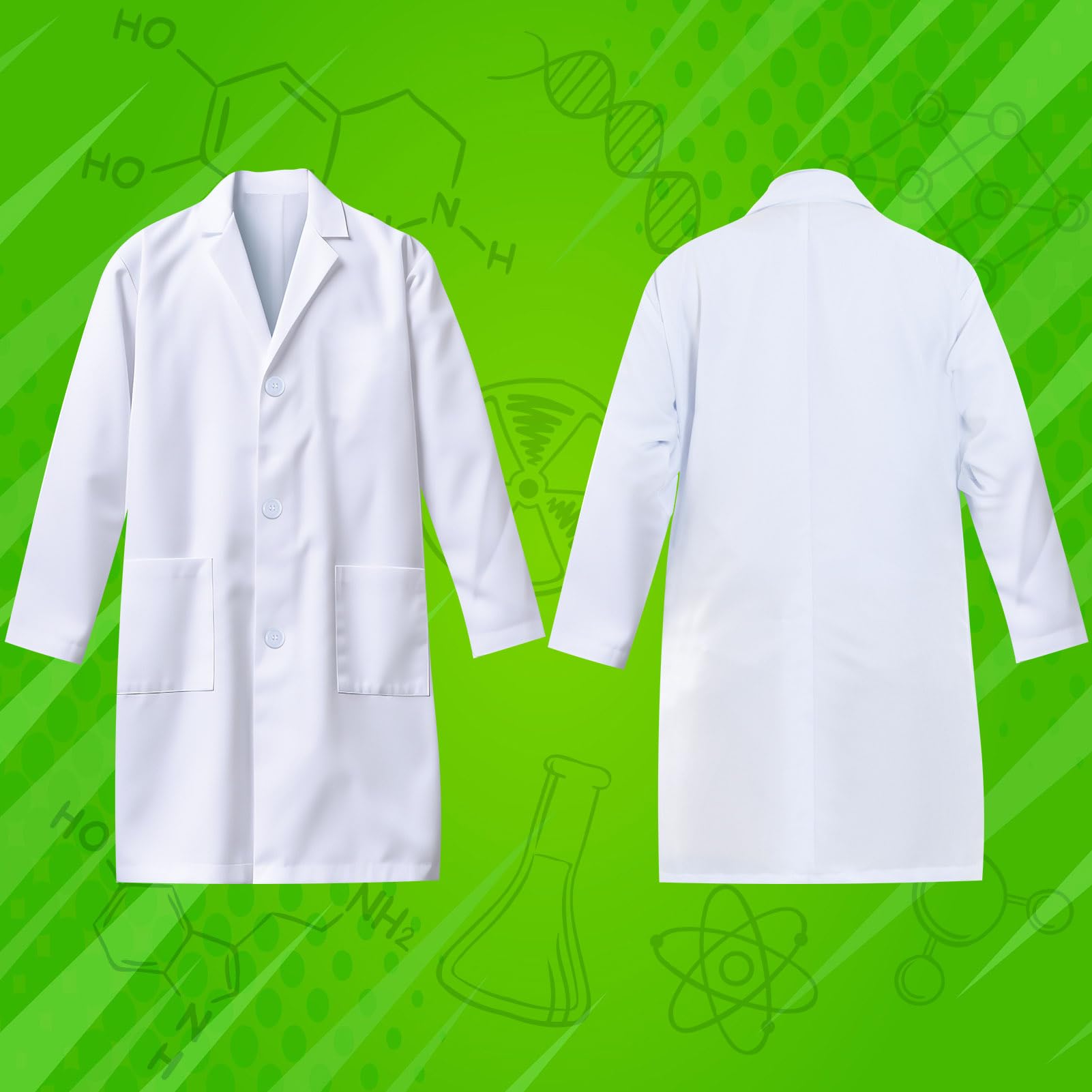 UNGLINGA Kids Scientist Costume Lab Coat Doctor Pretend Play for Boys Girls with Goggles Glasses ID Card Gloves for Science Projects Halloween M - Image 4