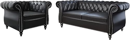 Miniatura 49 de QHITTY Juego de 2 piezas para sala de estar, Sofá Seccional Chesterfield Silla Contemporáneo Tapizado de Terciopelo Loveseat Juego de Sofás para