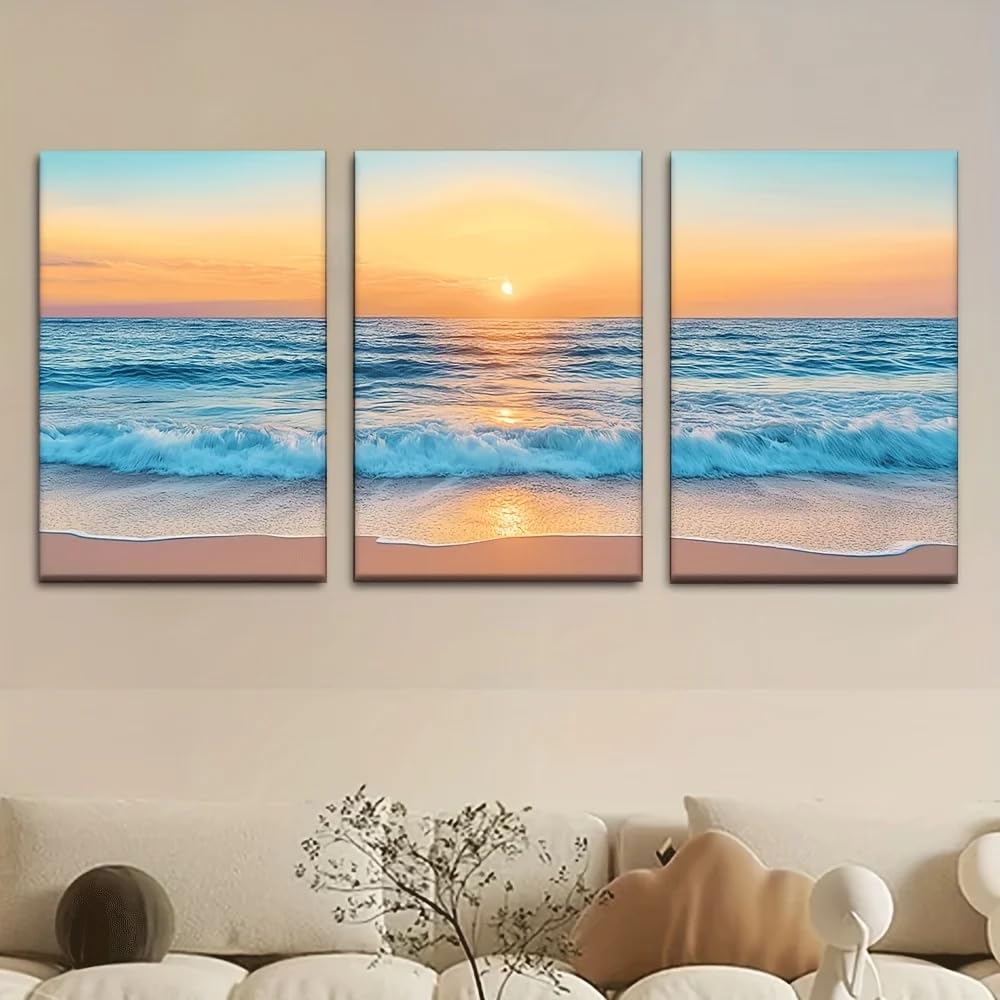 LTjiajuypd Leinwandbild „Wunderschöne Sonnenaufgangslandschaft am Meer“, Künstlerzimmer, Bibliothek, Büro, Café, Schlafzimmer (60 x 90 cm – 3-teilig)
