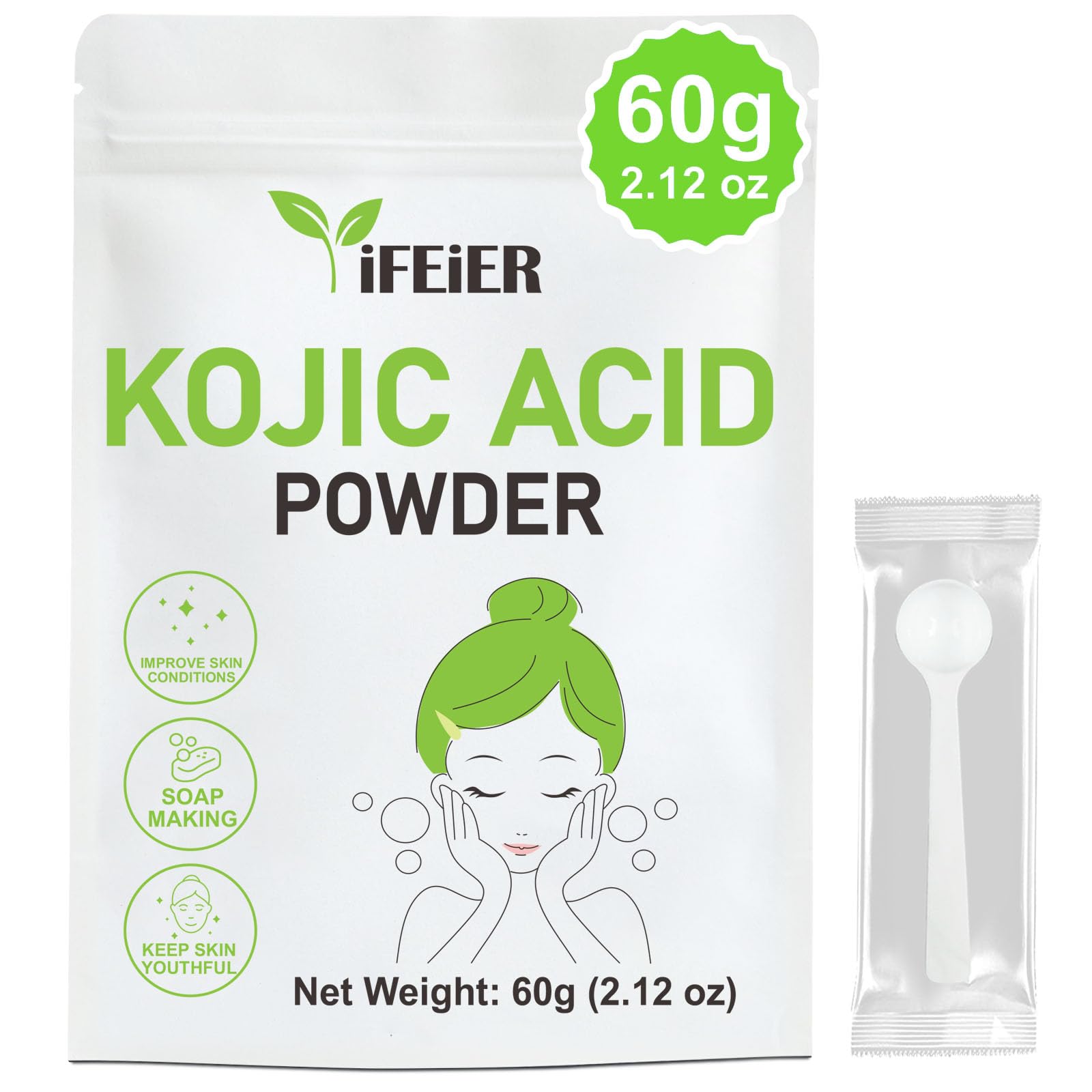 Pure Kojic Acid Powder 60g(2.12oz) for Skincare Products and Homemade Cosmetics. Natural and Organic Kojic Acid Dipalmitate Powder for DIY lotions | creams | serums | soaps