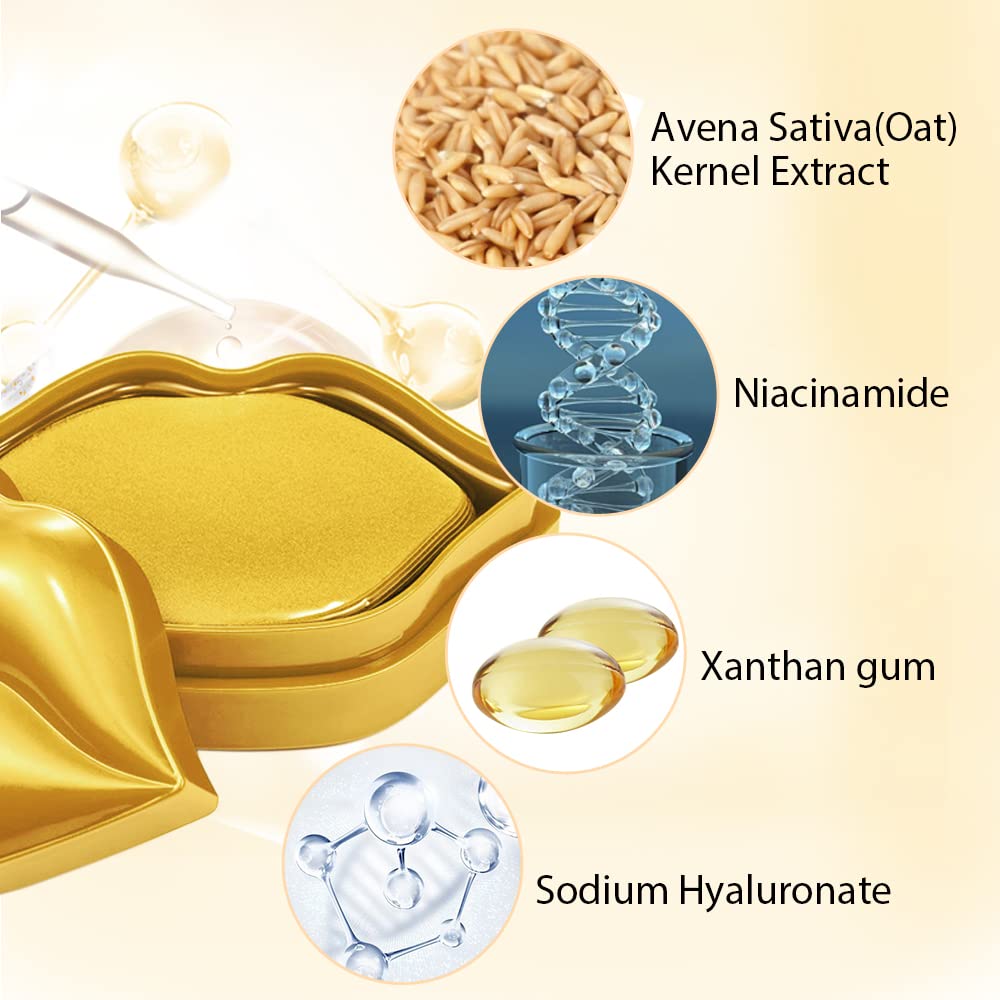 Máscara de labios de oro de 24 quilates, mascarilla hidratante para labios, nutritiva e ilumina el color de los labios, antigrietas y antiarrugas, hidrata y protege contra los rayos UV del sol