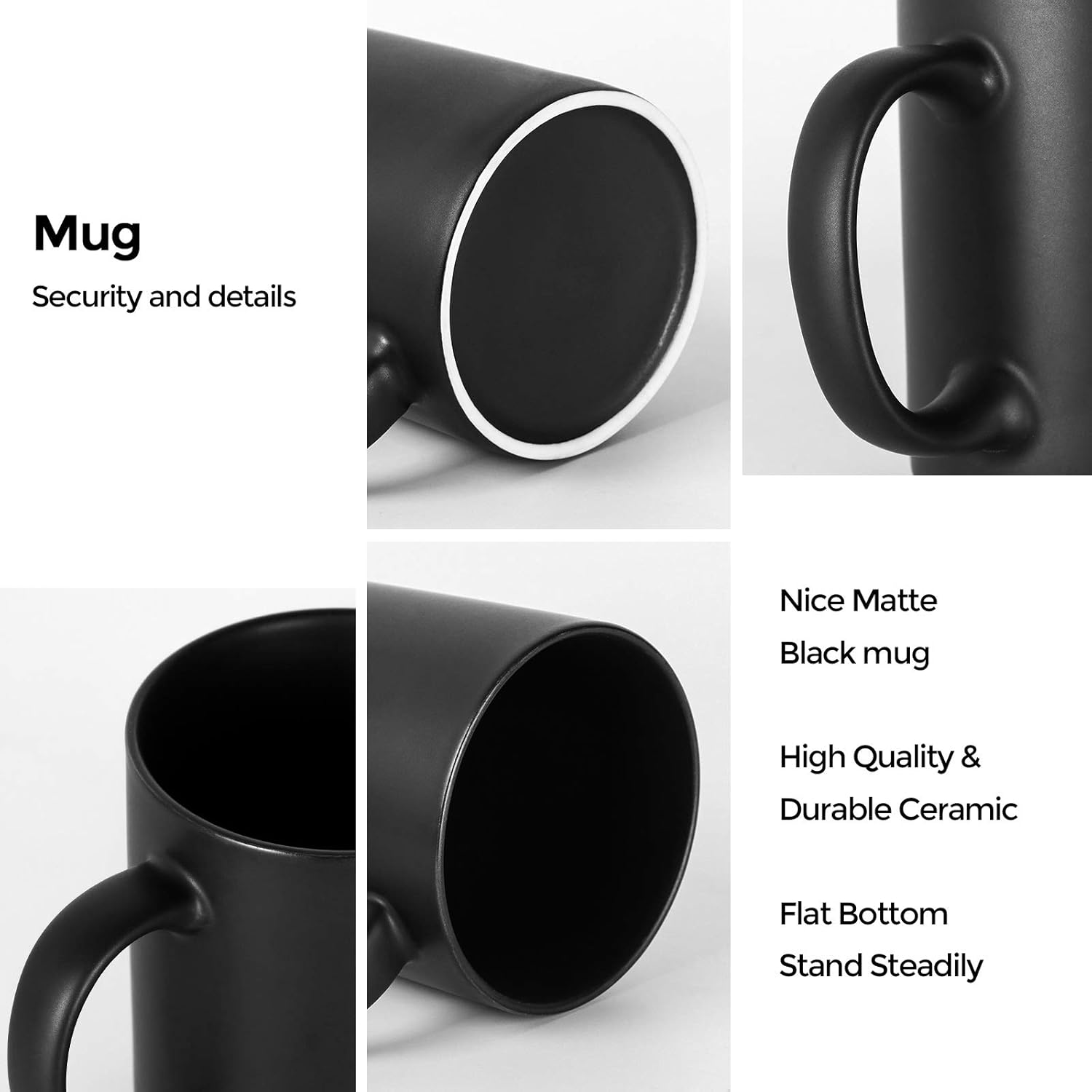 harebe 11 OZ Classic Coffee Mugs Set of 4, Family Ceramic Cup for Coffee, Tea, Cocoa and Mulled Drinks, Matte Black - Image 3
