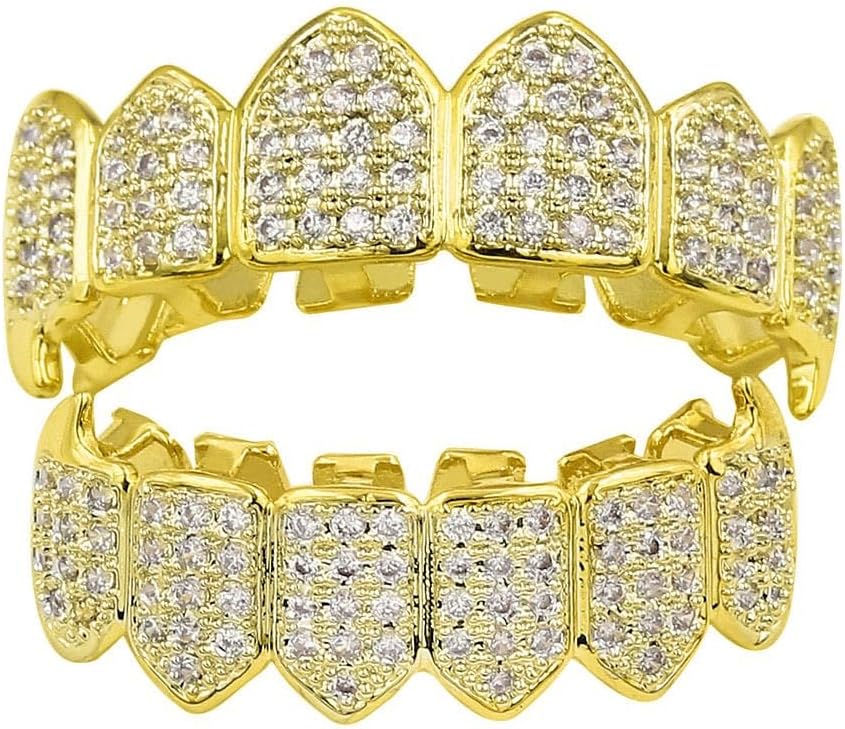Grillz Teeth Men 18K Plated Gold Grills for Your Teeth Jewelry Hip Hop Cubic Zirconia Top Bottom Grills Mouth Tooth Cap