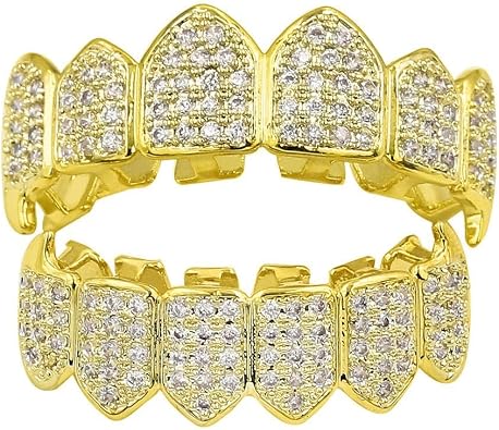 Grillz Teeth Men 18K Plated Gold Grills for Your Teeth Jewelry Hip Hop Cubic Zirconia Top Bottom Grills Mouth Tooth Cap