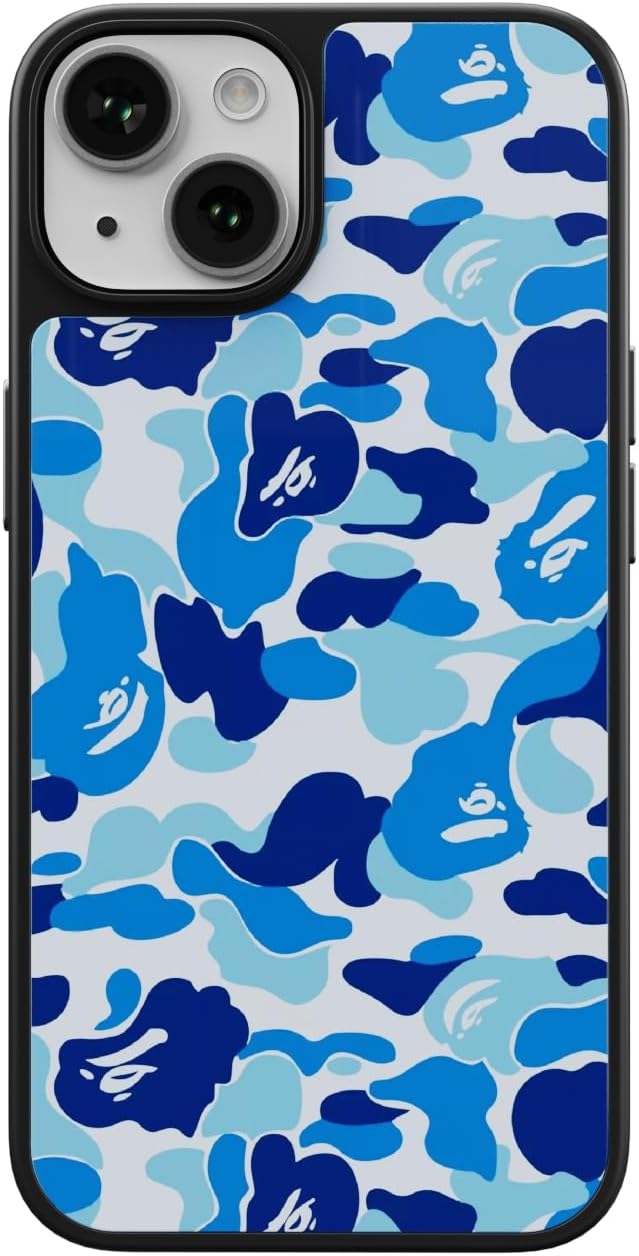 Blue Camo Case for iPhone 13 14, Y2K Aesthetic Duck Pattern Cover, Acrylic Black Bumper