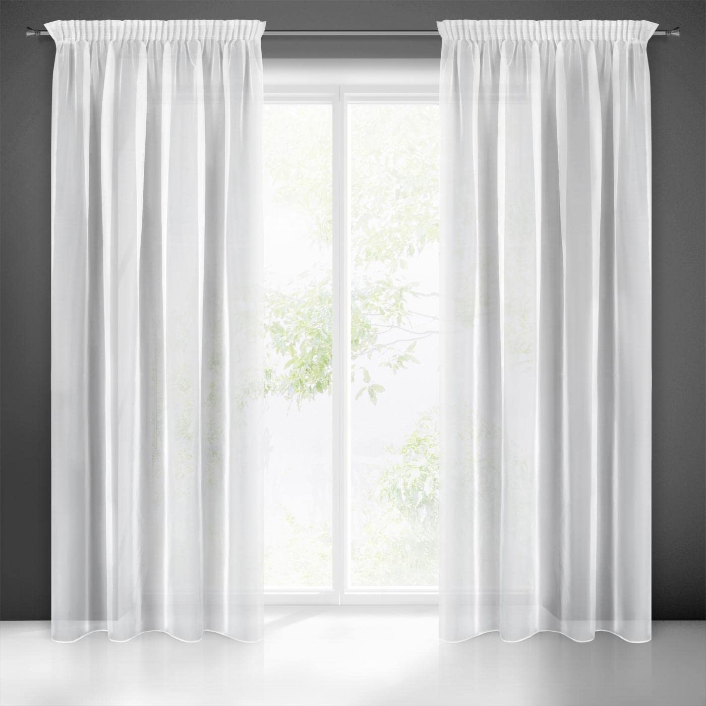 Eurofirany LUCY Tenda in Voile, Tenda Trasparente con Fettuccia Arricciatenda - 1 Unità, Camera da Letto, Soggiorno, Cucina, 140 x 270cm, Bianco (100% poliestere)