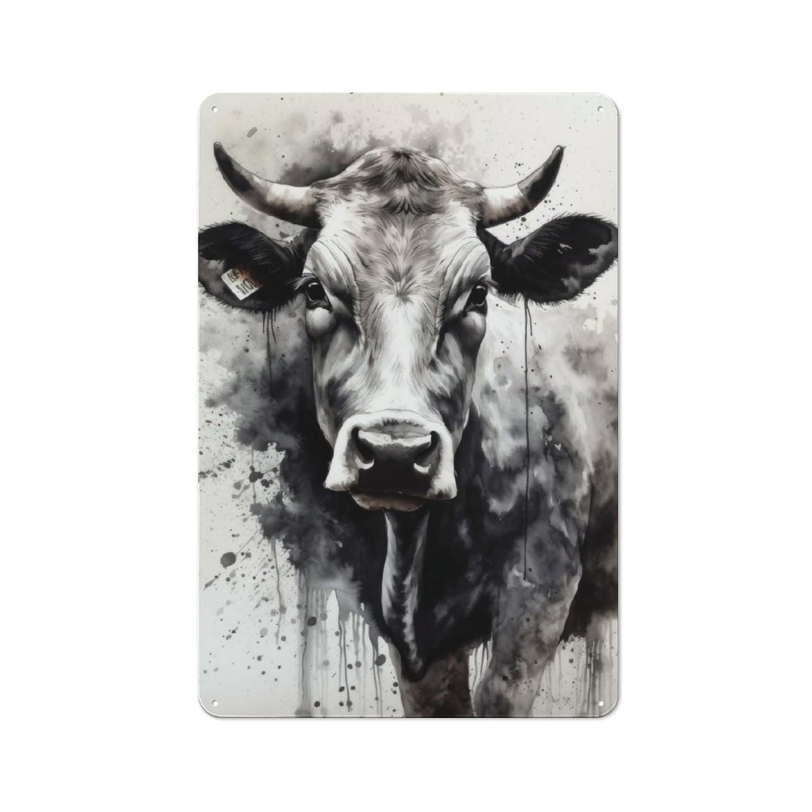 Junmoney Cow Farm Charm Watercolor Vintage Vintage Tin Sign 30X20cm, Cafe Wall Decor For Bakery, Diner, Cafe Or Family Room