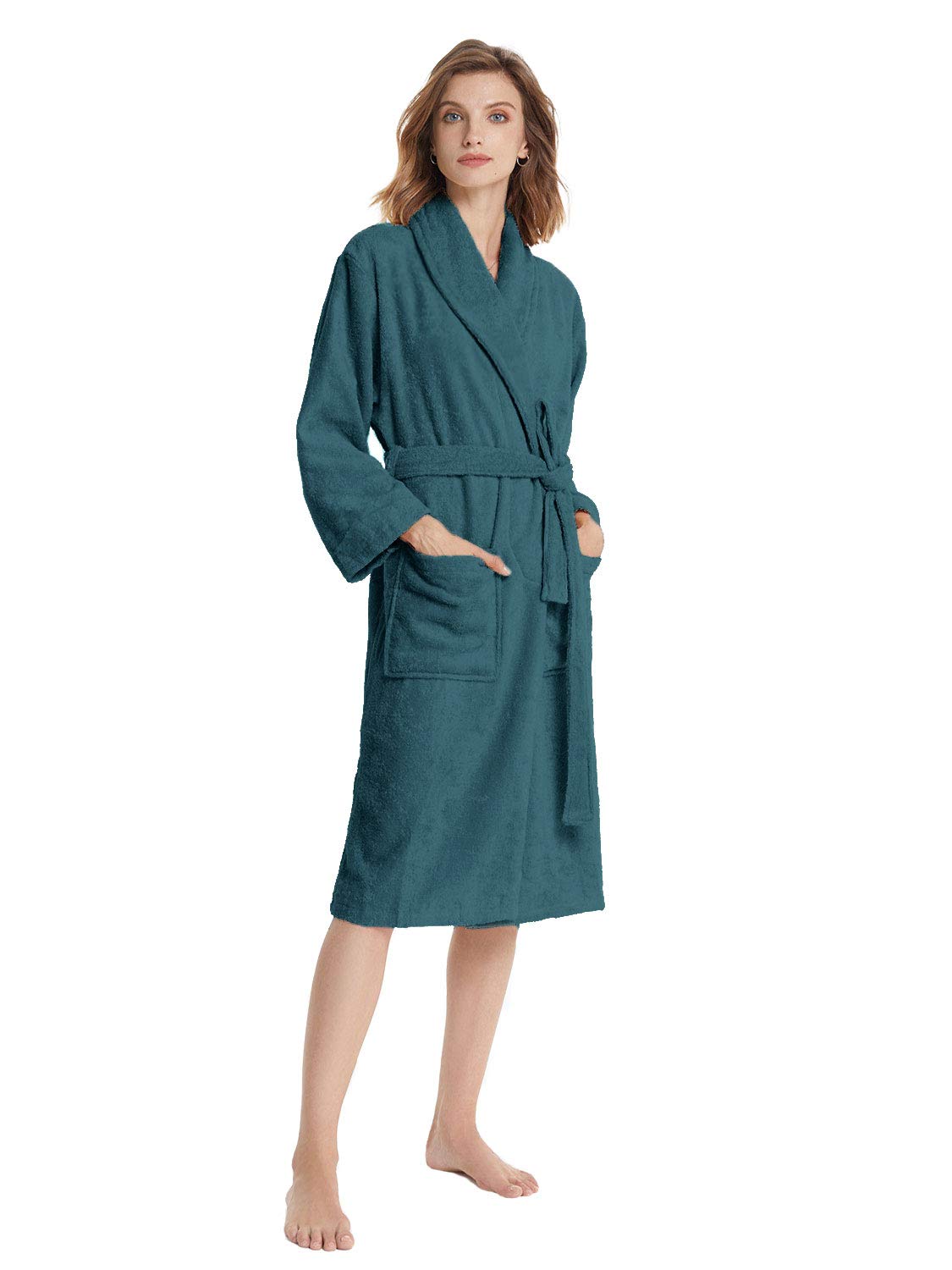 SIORO Women Cotton Terry Cloth Robes, Soft Plush Spa Bathrobe with Shawl Collar, Towel nightgrown Bath for Pool, Gym, Travel