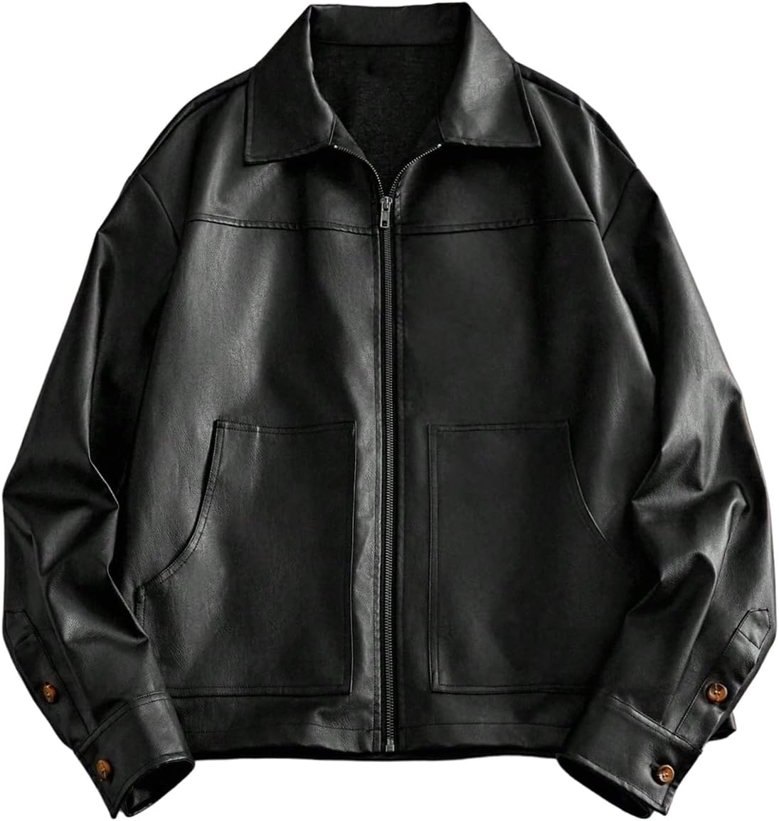 BEAUDRM Men's Vintange PU Leather Jackets Retro Zip Up Collared Motorcycle Outwear Streetwear Fight Club Leather Jacket