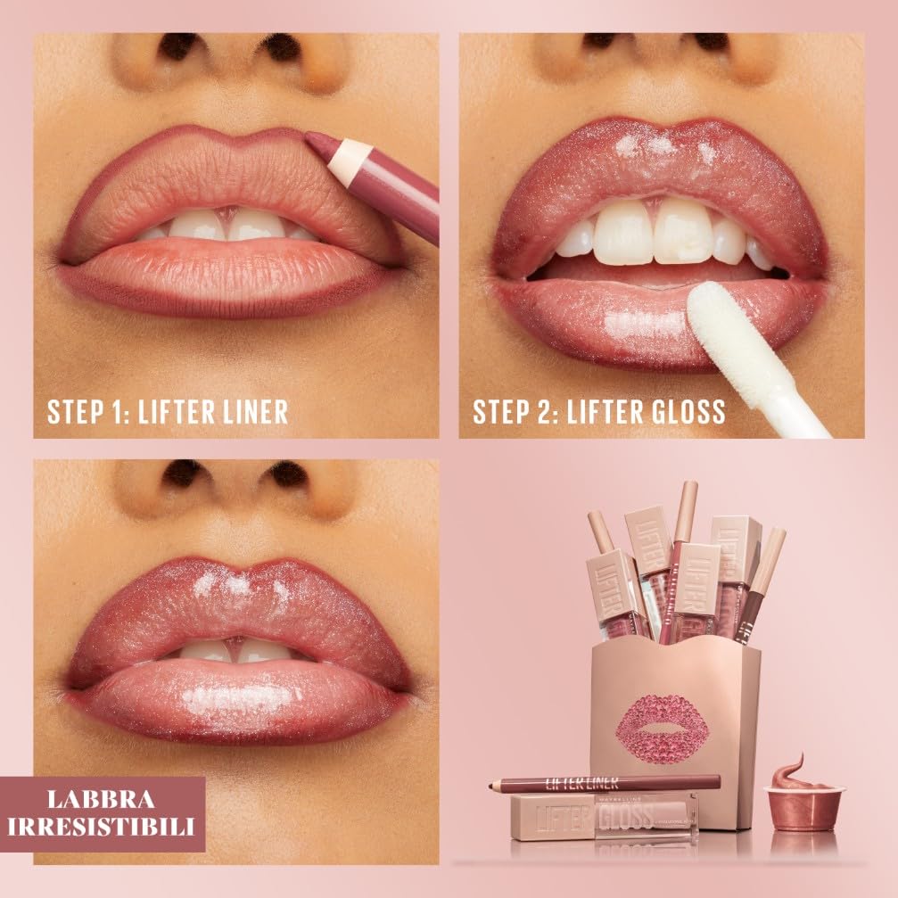 Maybelline New York Matita Labbra, Labbra Rimpolpate, Liftate e con Contorni Definiti, Texture Cremosa e Idratante, Con Acido Ialuronico e Olio di Jojoba, Lifter Liner, Tonalità: 002 Let's Bounce