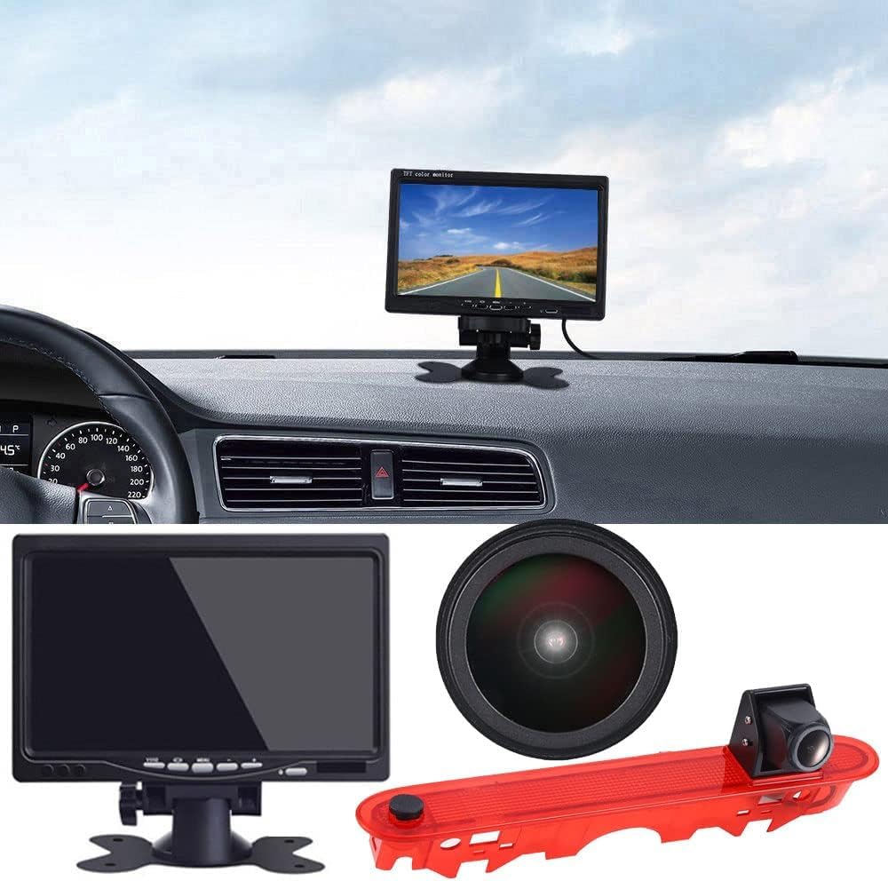 Moniteur LCD TFT 7 pouces + 1280 x 720 pixels dans le 3ème feu stop feu stop toit caméra de recul pour Renault Kangoo II 2007-2021/Mercedes Benz Citan Tourer W415 Micro Camper 2012-2021