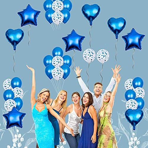 Miniatura 4 de Huture 14 globos metálicos azules de 18 pulgadas de papel de aluminio con diseño de corazón y estrella de mylar de Mylar de 12 pulgadas, confeti y