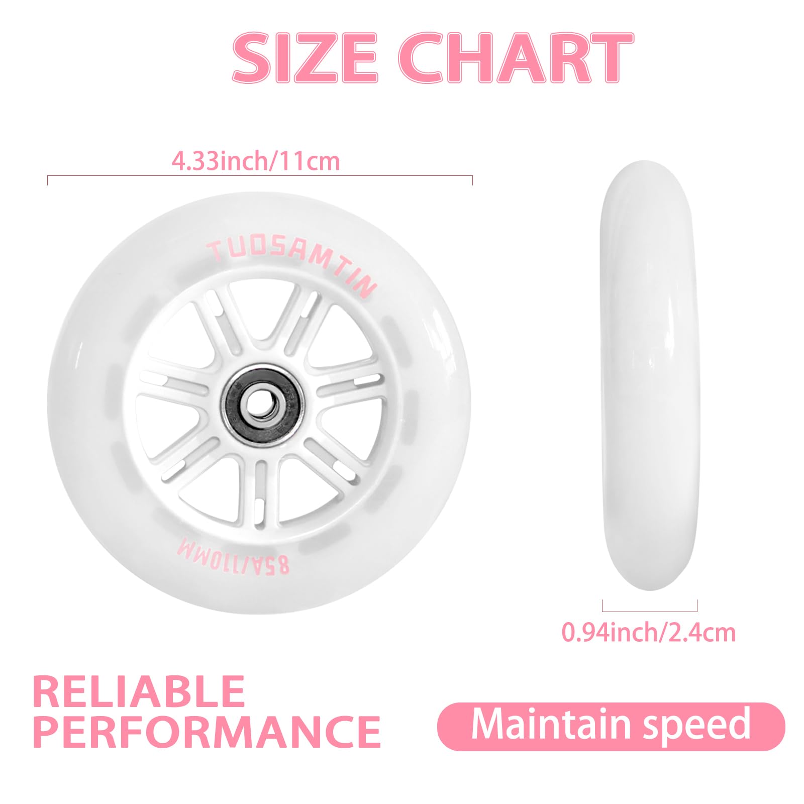 TUOSAMTIN Inline Skate High Elastic Wheels Outdoor & Indoor 85a Inline Skate Replacement Wheels with ABEC-9 Bearings, 80mm (4-Pack)110mm(3-Pack) Diameter (110mm(3-Pack))