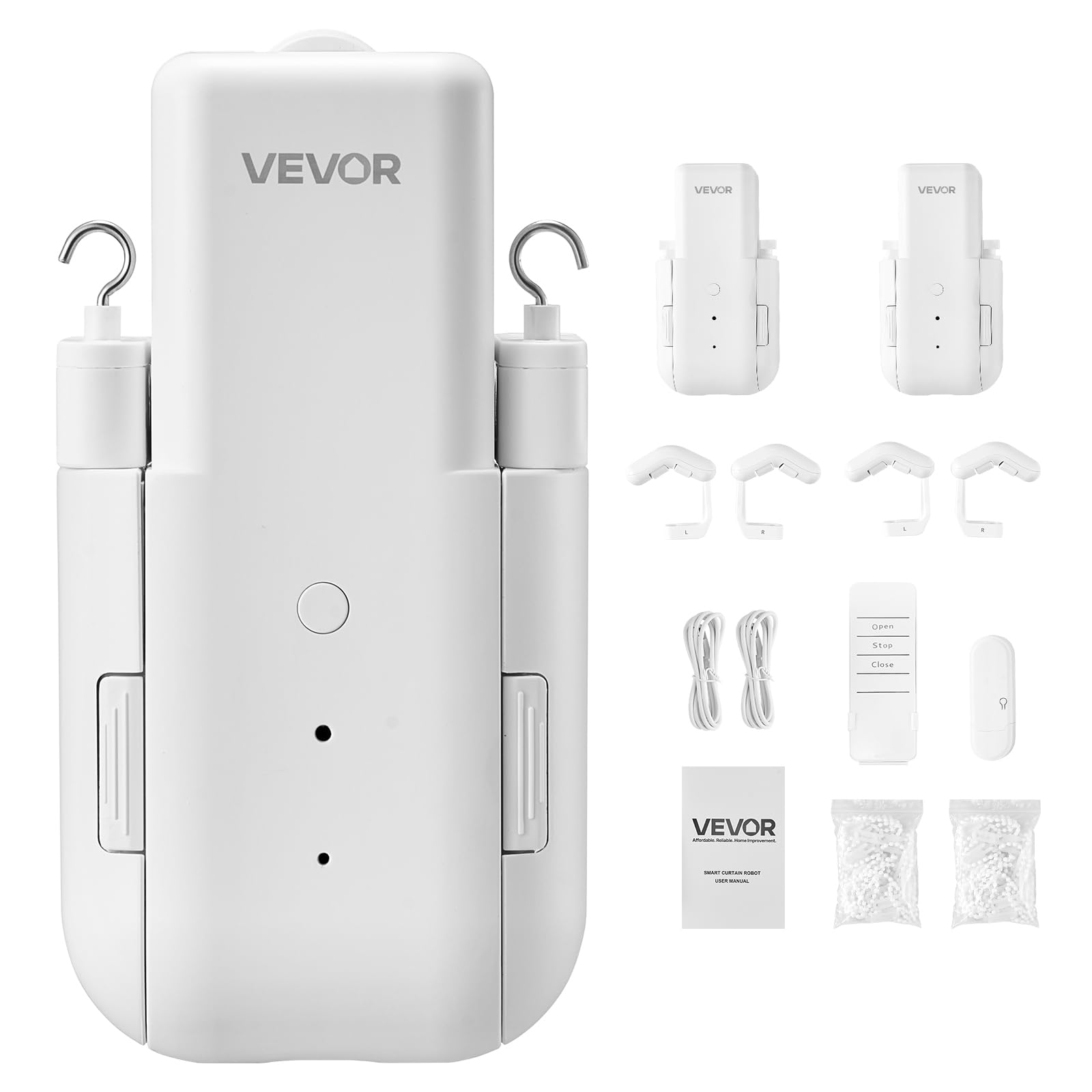 VEVOR Apri Tenda Automatico, Confezione da 2 pezzi APP Telecomando Controllo Vocale, Apri Tenda Compatibile con Alexa e Google Home, per Tende a Pacchetto con Guide a U/I