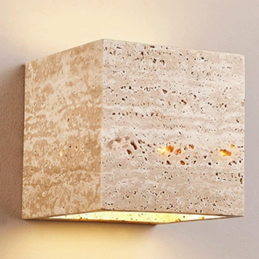 SHUANGZ Black Travertine Wall Sconce Modern Square Wall Light Natural Stone Sconce Bedroom Reading Wall-Mounted Lamp Lighting for Bathroom Living Dining Room Kitchen Hallway Wall Lamps