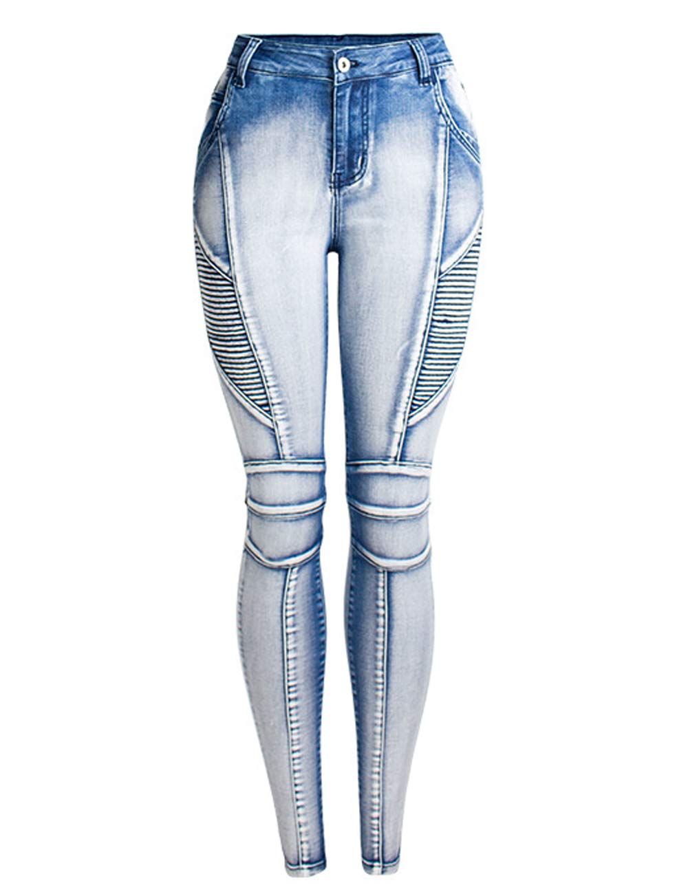 ZENTHACE Women's Ripped Moto Biker Skinny Jeans Stretch Riding Jean - blue - 2
