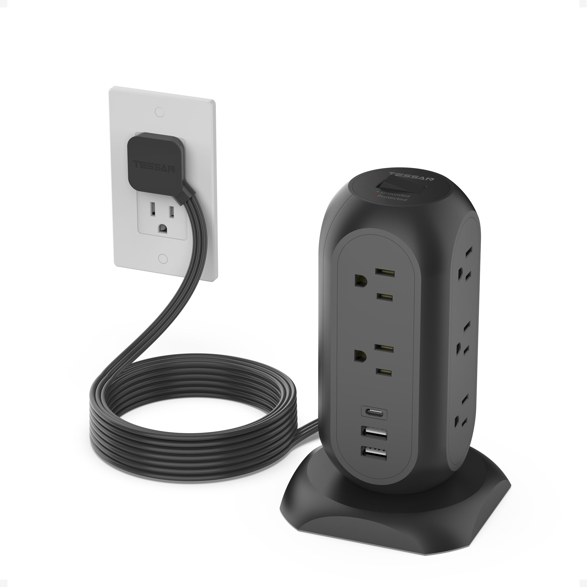 TESSAN Tower Power Strip Flat Plug with 1050J Surge Protection, 6 Ft, Grey — Amazon image 11