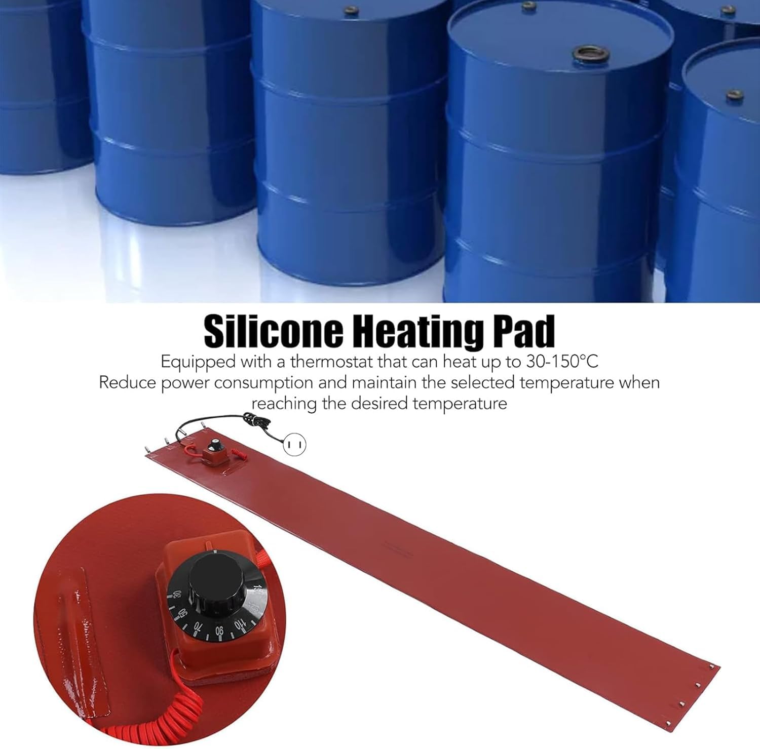 Calentador Eléctrico de Silicona con Termostato para Bidones, Protección Anticongelante para Tanques de Aceite, Válvulas y Tuberías, Grado Industrial, Cinta Impermeable de Alta Potencia