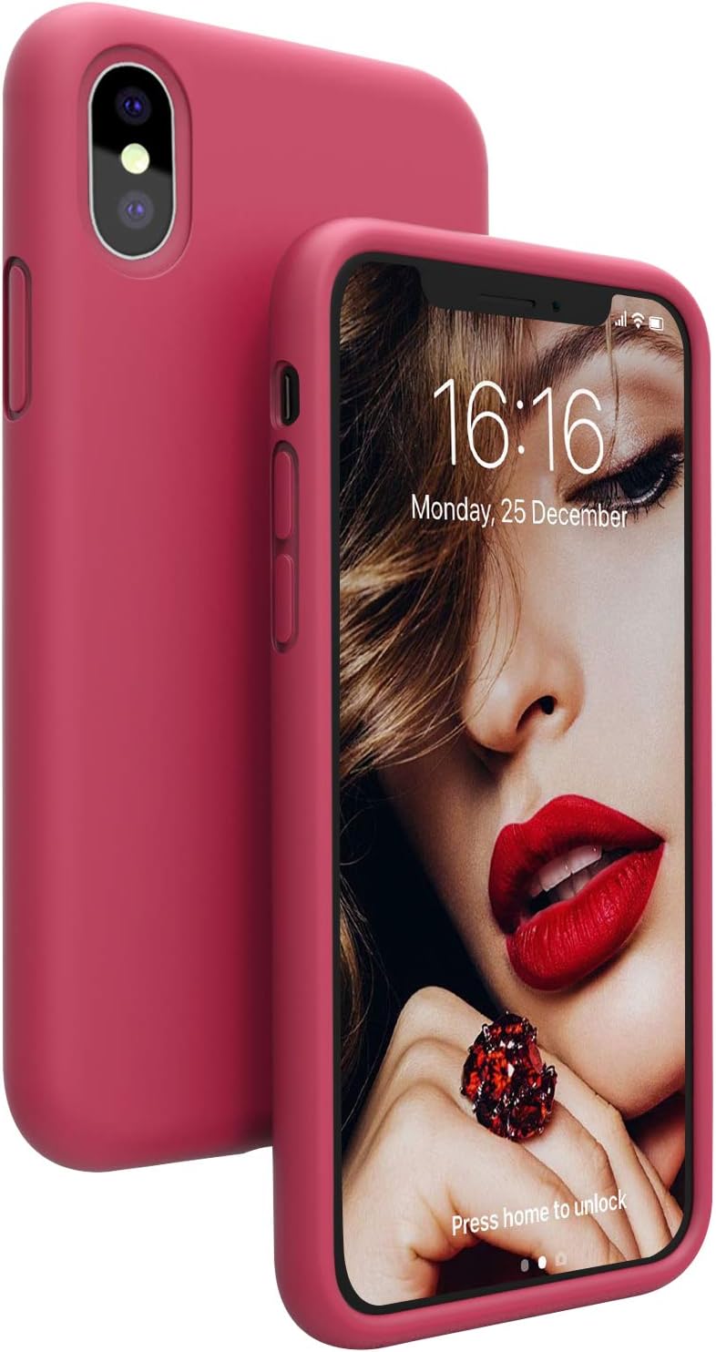 JASBON iPhone Xs Max Case, Silicone Ultra Slim Shockproof Phone Case with [Soft Anti-Scratch Microfiber Lining], 6.5 inch, Rose Red