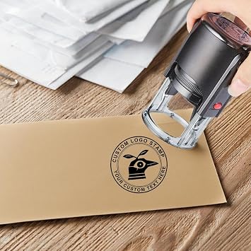Custom Logo Stamp,Personalized Business Stamp Customized Self-Inking Stamp Business Logo Text Address Stamp-Round,4 Ink Colors Available (White Case)