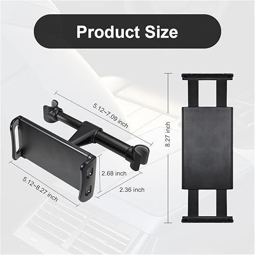 Miniatura 2 de Soporte para reposacabezas de automóvil, soporte ajustable giratorio de 360 grados para dispositivos de 5.3 a 10.2 pulgadas, soporte universal de