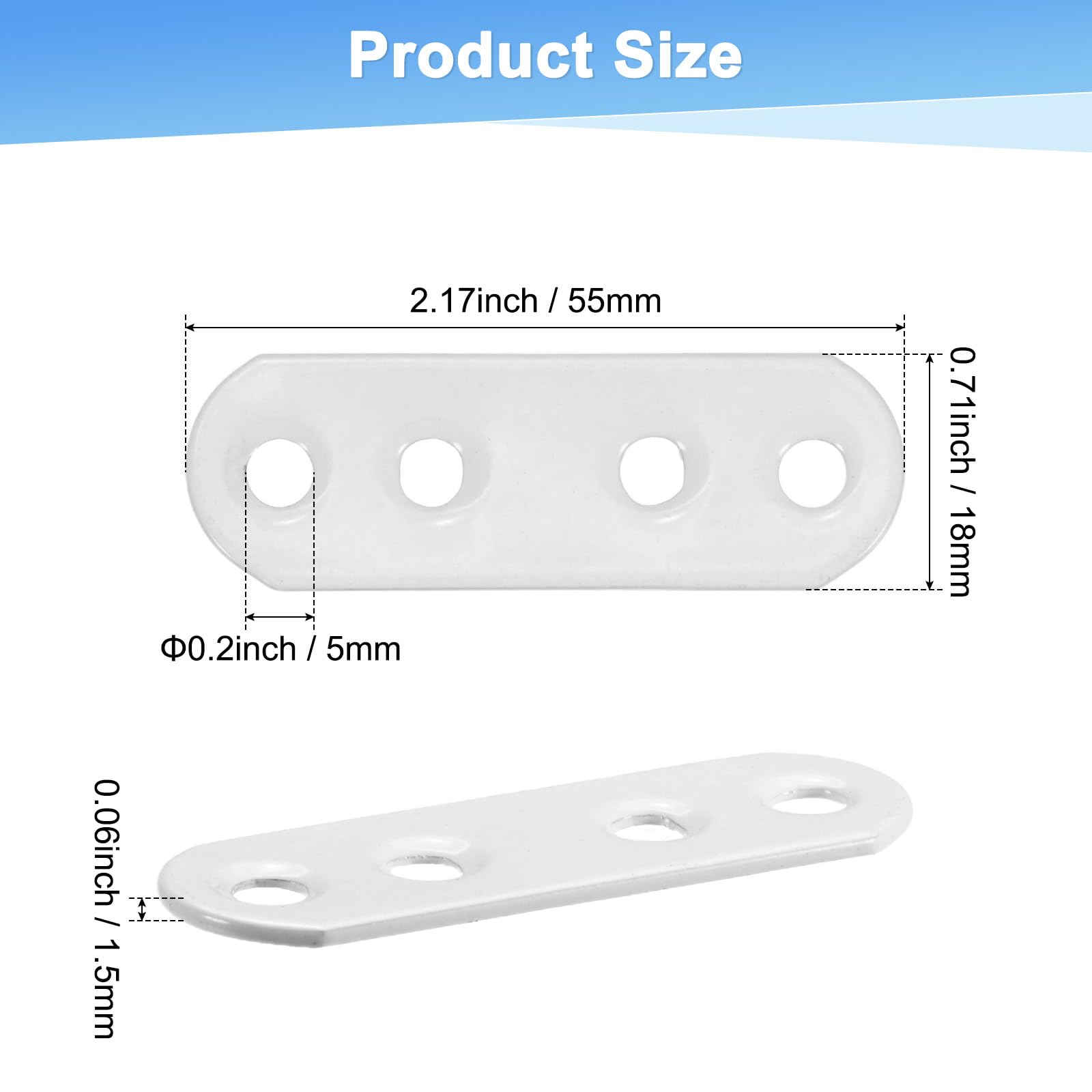 M METERXITY 20-Pack Flat Straight Brackets, 2.17 x 0.71 Inch Flat Bracket Mending for Wood Furniture/ Timber PC Case Holder - Image 3