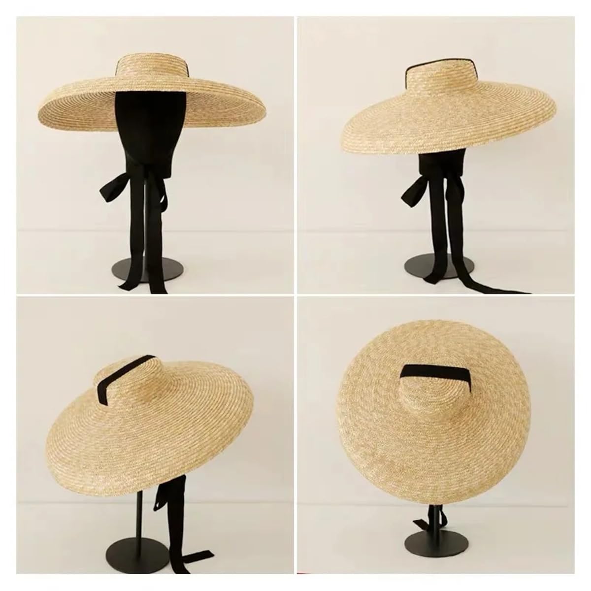 Sombrero para El Sol con Parte ior Plana De ala Ancha, Sombrero De Verano Grande para Mujer con ala Suave, Sombrero De Paja con Protección Solar, Sombrero De Playa para Viajes, 18 Cm