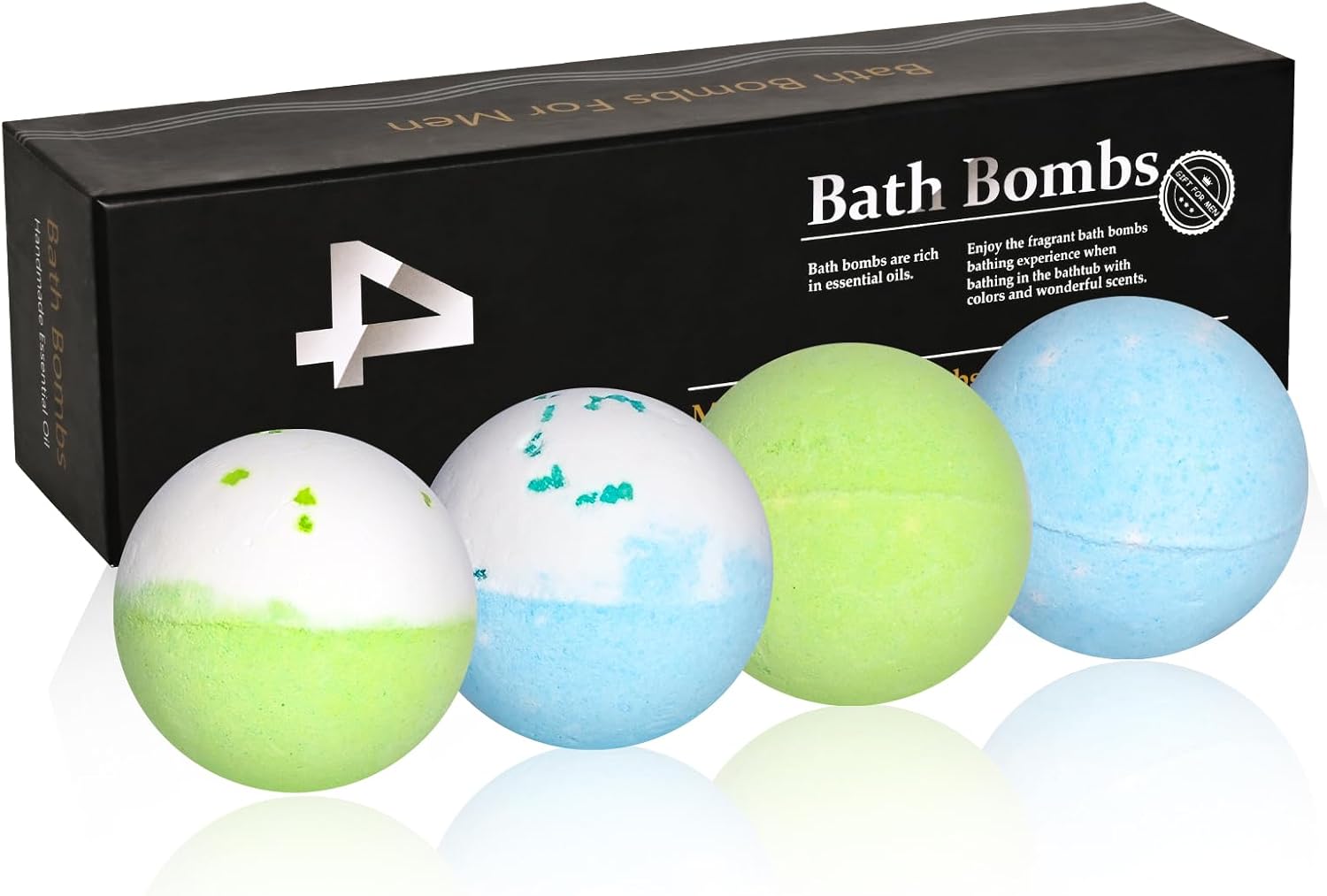 4 Pcs Bath Bombs for Men, Handmade Large Bath Bomb for Bubble&Spa Bath,Organic Essential Oil Bathbombs with Natural Ingredients Relaxing Scents,Great Gift Set for Him,Father,Husband,Boy Friend