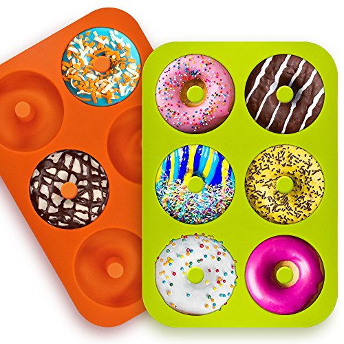 3 Pack Silicone Donut Molds, Finegood 6 Cavity Non-Stick Full-Sized Safe Baking Tray Maker Pan Heat Resistance For Cake Biscuit Bagels Muffins-Orange, Rose Red, Green #TOP5