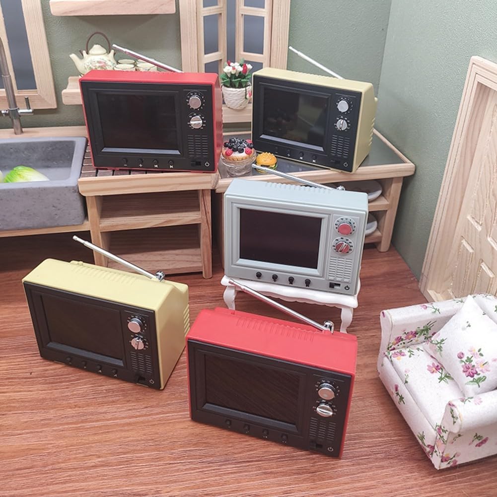 Lettore TV in Stile retrò a Cartoni Animati, Monitor Video Ricaricabile e componente da Collezione in Miniatura per scrivania e mensola, Decorazione Divertente (Giallo)