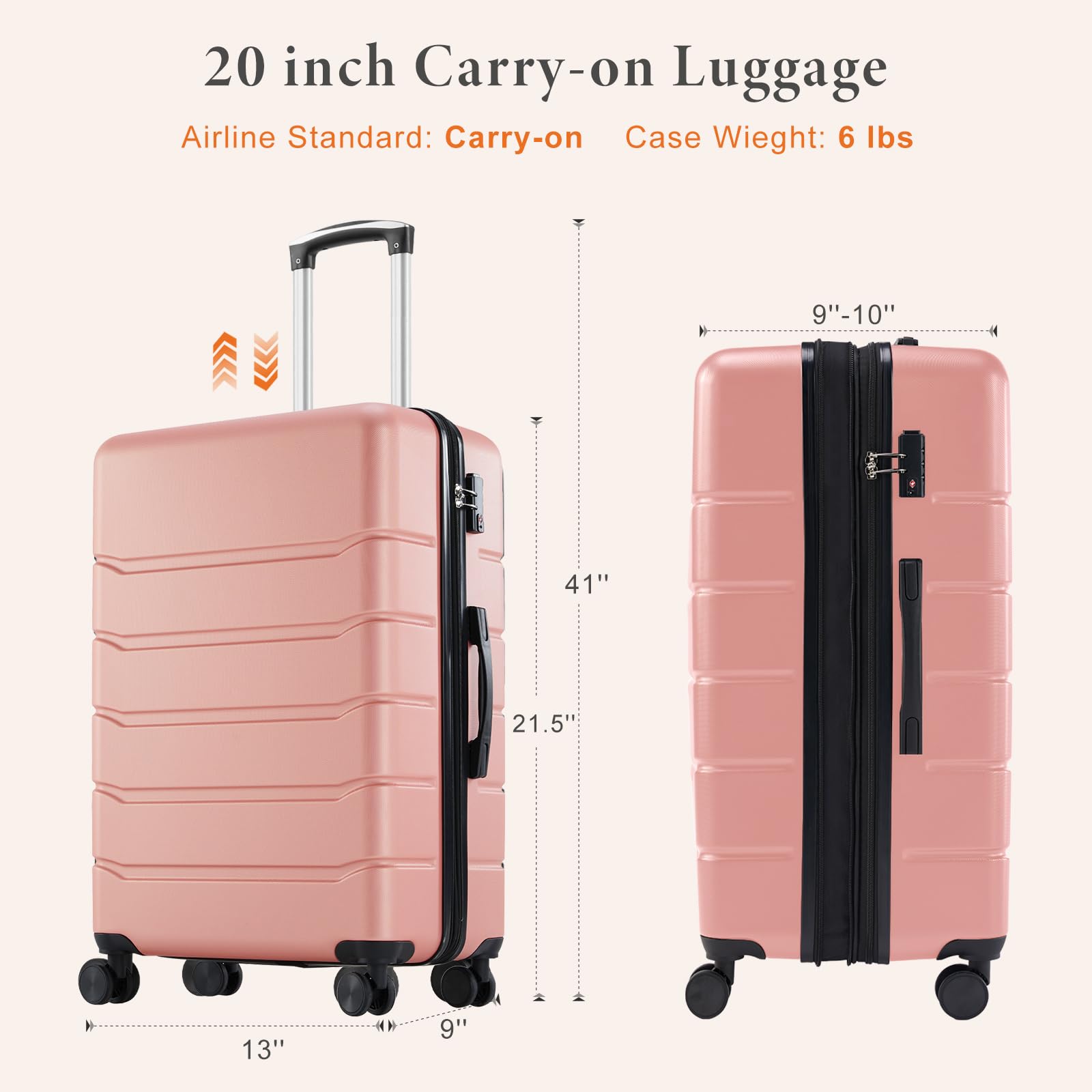 Sweetcrispy Carry on Suitcase, Luggage with Spinner Wheels, Hard Shell ABS, TSA Lock, 20 Inch Pink - 2