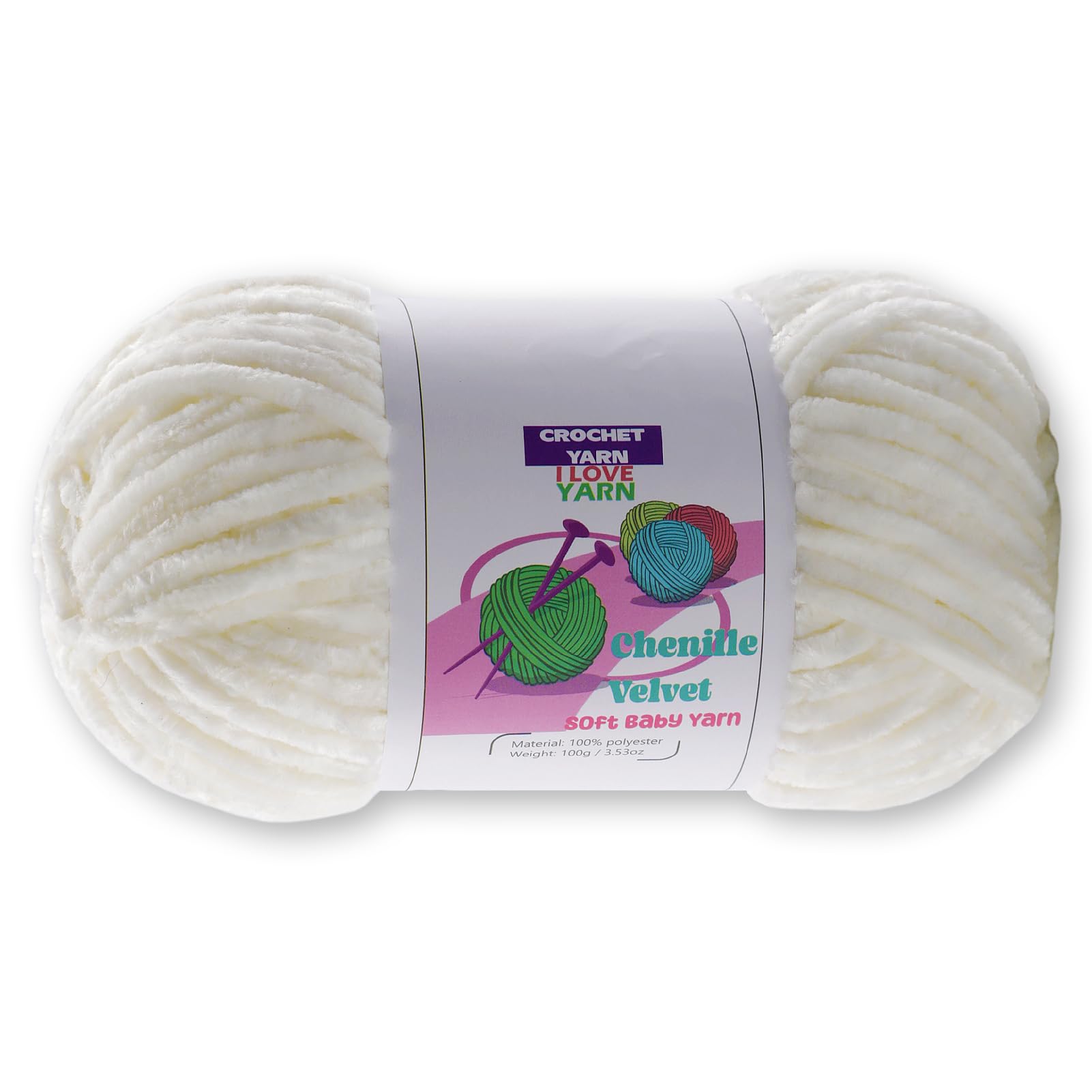 Chenille Velvet Yarn for Crocheting, White Fuzzy Fluffy Yarn for Crochet