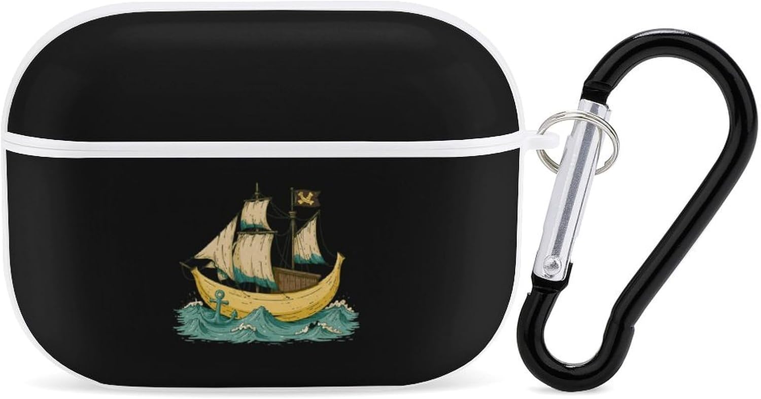 Banana Pirates Ship Earphone Case PC Earbud Bag with Keychain White-Style