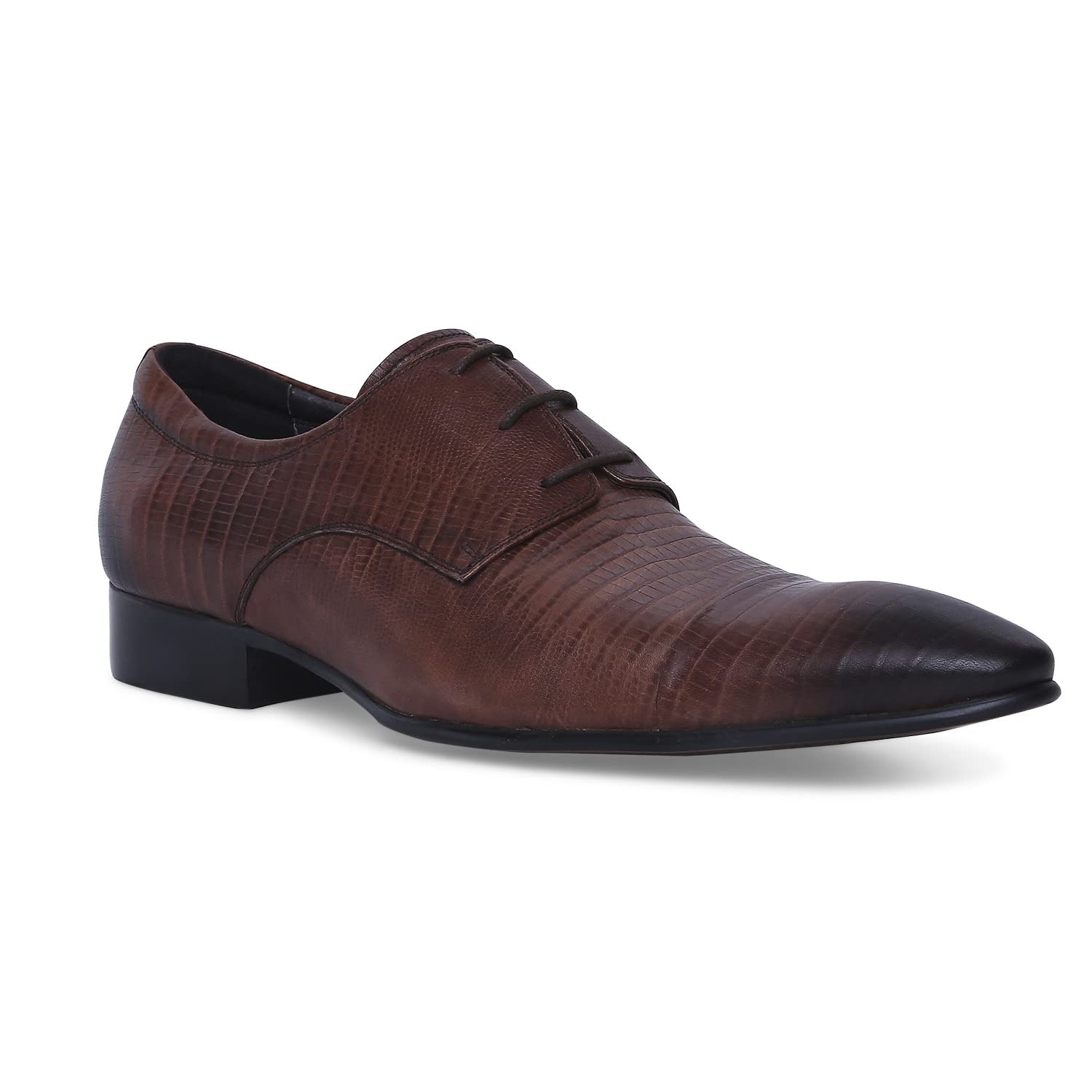 RIYAZ GANGJI LIBASMen's Leather Lizard Pattern Formal Shoes (Numeric_10) Brown