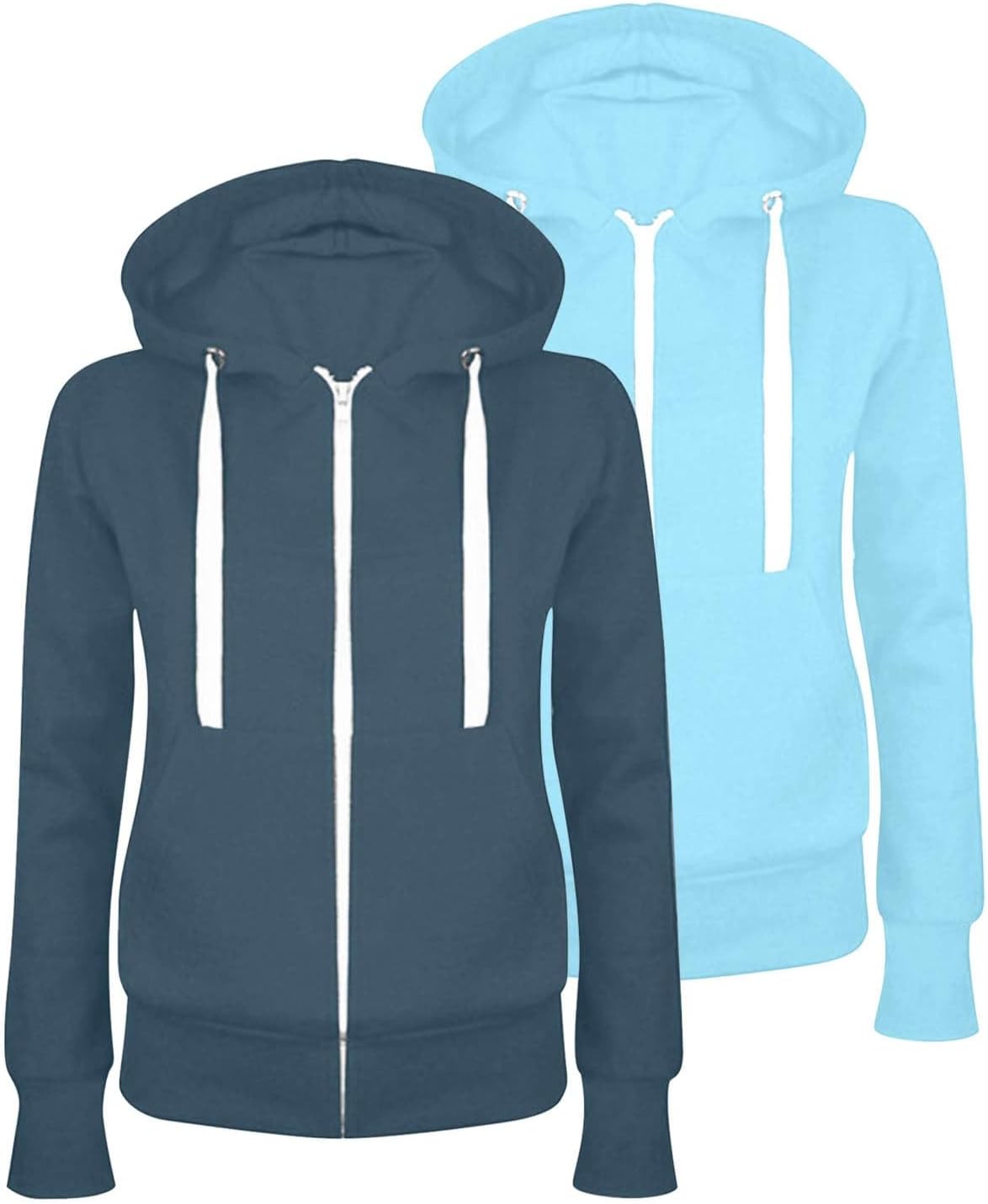 XUNRYAN 2 Pack Hoodies Lightweight Thin Zip-Up Hoodie Jacket Womens Long Sleeve Sweatshirts Jackets Winter Fall Coat Outfit