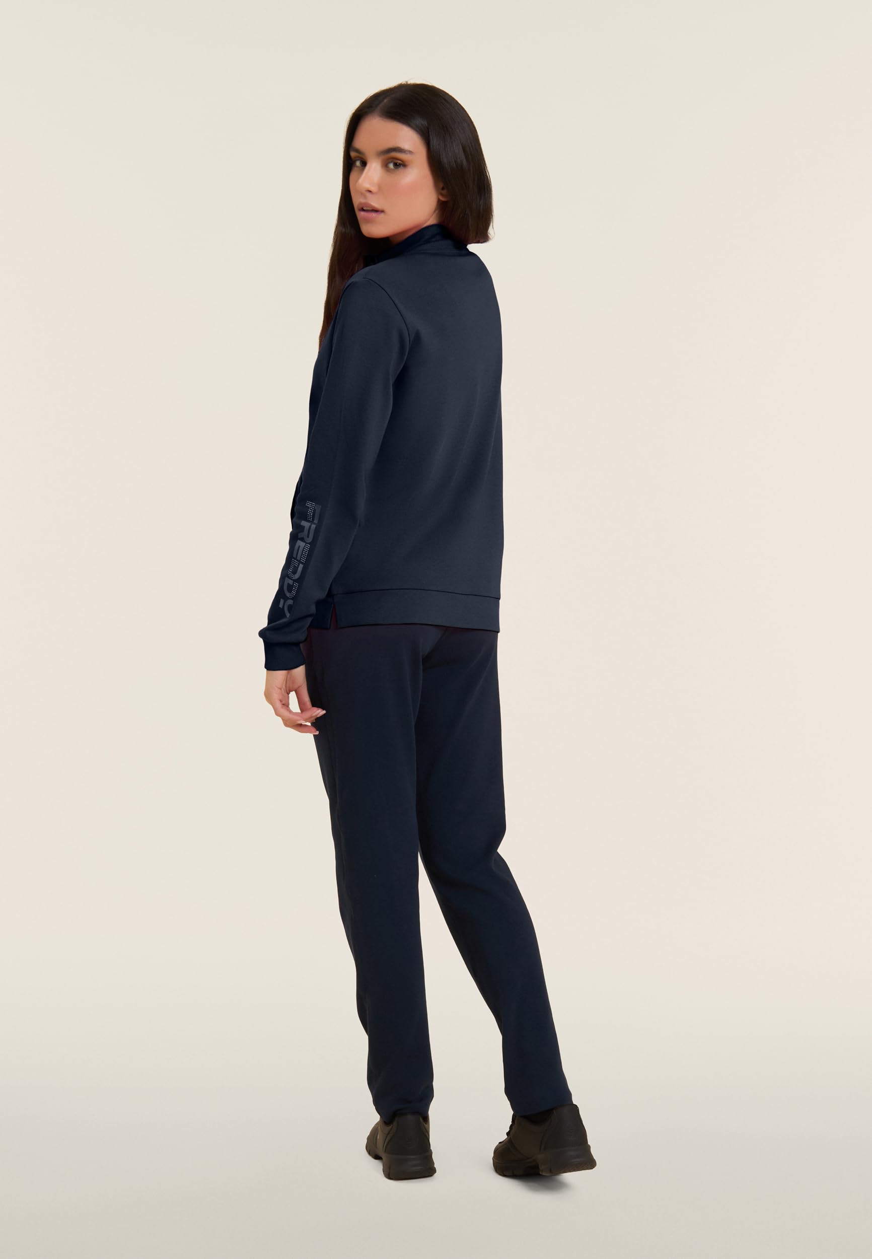 FREDDY - Tuta Donna in Cotone Interlock con Felpa Full Zip e Collo Alto - Logo Glitter Olografico e Perline Rosa - Tute Sportive