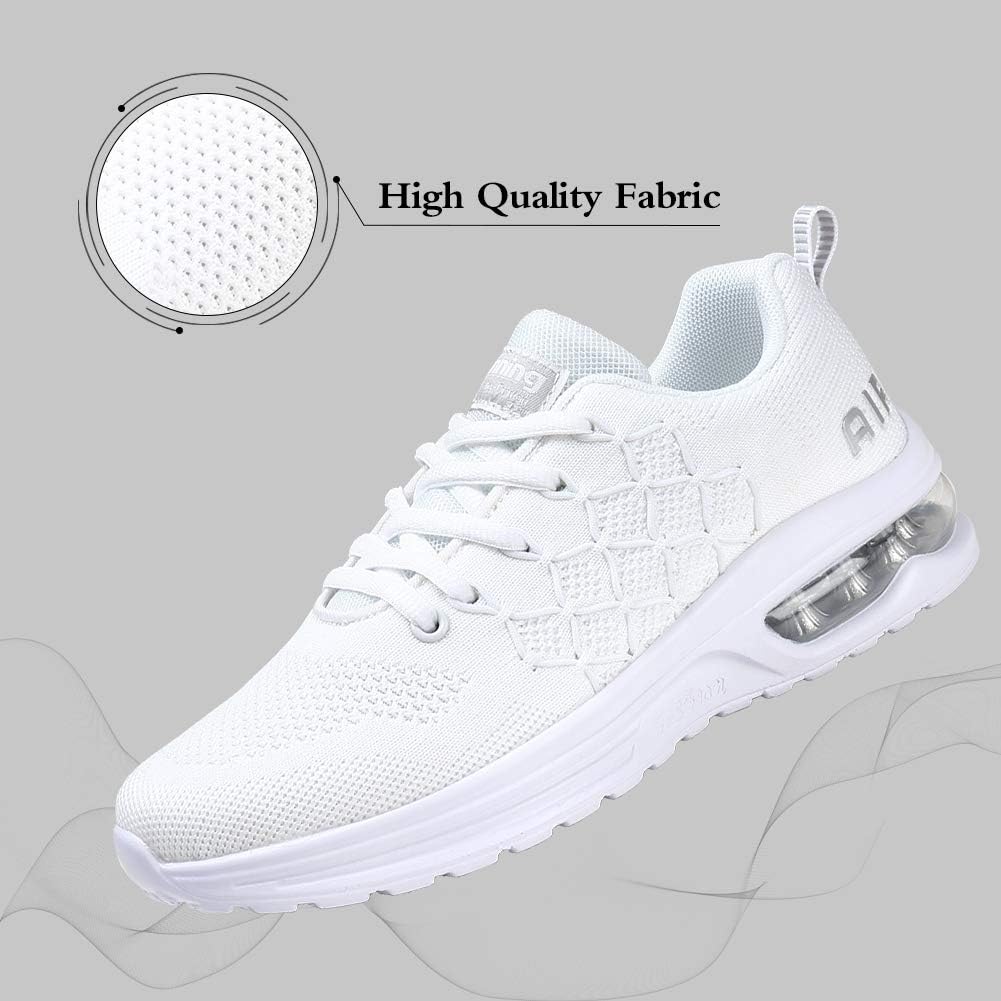 STQ Women's Air Cushion Breathable Knit Walking Running Sneakers White 6
