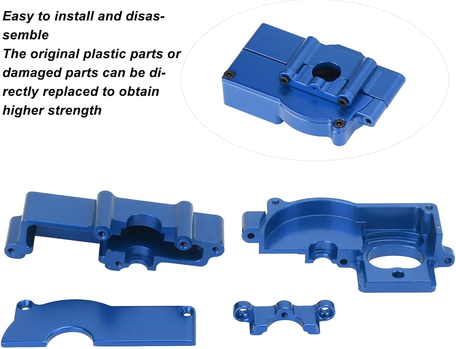 Tbest RC Car Gearbox Housing Motor Mount Set, Aluminum Alloy RC Motor Mount Bracket Gear Box Cover for Latrax Teton 1/18 RC Car (Blue)