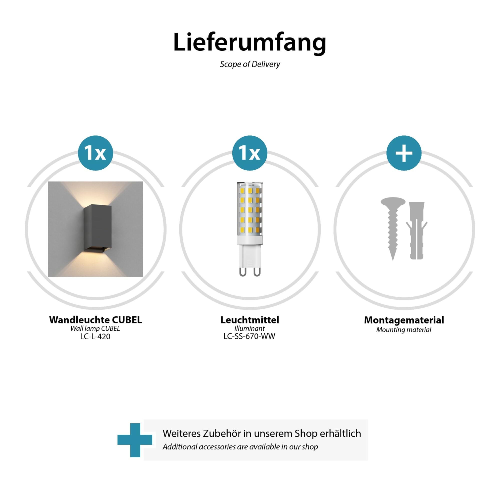 ledscom.de 4x kinkiet CUBEL do zastosowań zewnętrznych, antracytowy, IP65, oświetlenie skierowane w górę i w dół, prostokątny, w zestawie z żarówką LED, maks. 3,5 W, 485 lm, ciepła biel