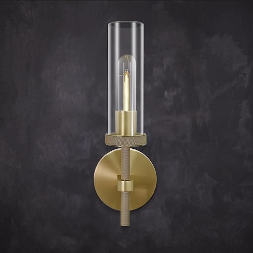 Apliques de pared de latón para interiores, aplique lineal moleteado de 14 pulgadas, apliques de pared dorados para baño, apliques de tocador de