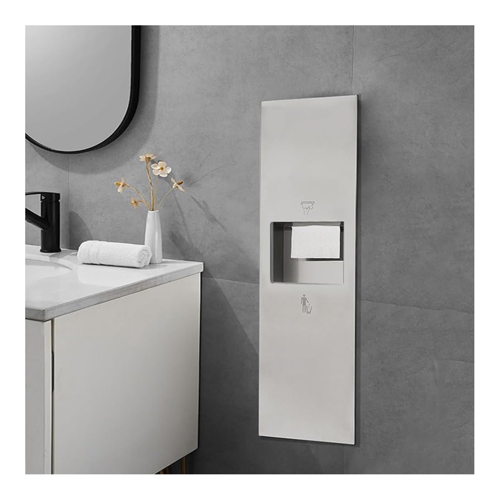 Distributore commerciale di asciugamani di carta, pattumiera a scomparsa in acciaio inox, chiudibile con asciugatrice, per servizi igienici pubblici (argento, 33 x 120 x 14 cm)