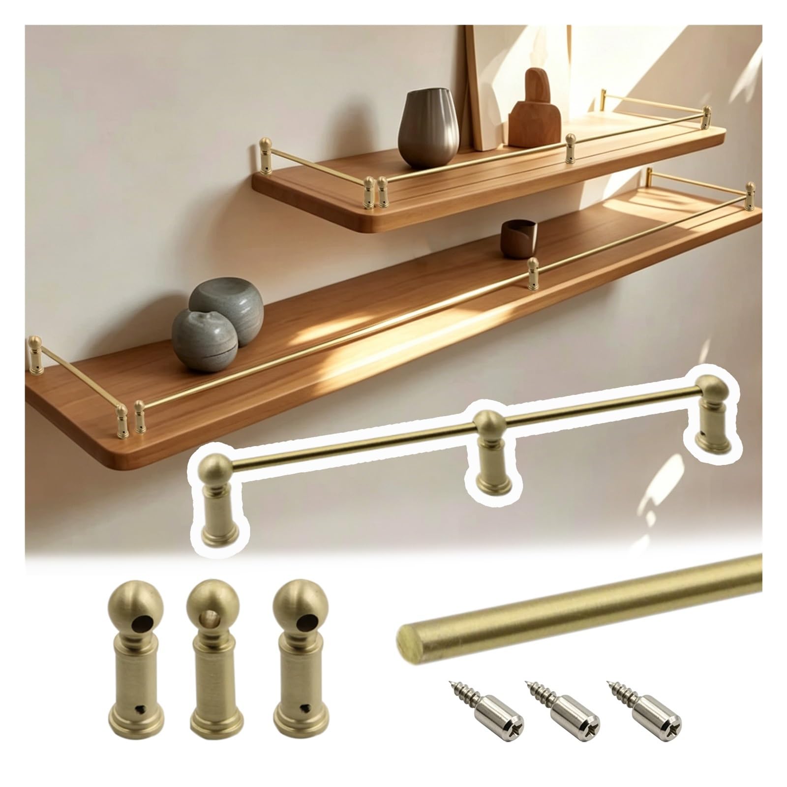 Hphdfs 1Pc Brass Cabinet Safety Rail 20-158 Cm, Customizable Length Anti-Fall Guard Rail Bar With Spindles & Screws, Decor Pole Guardrail For Kitchen Shelf & Wine Rack Organizer(,L 31"/78.7Cm)