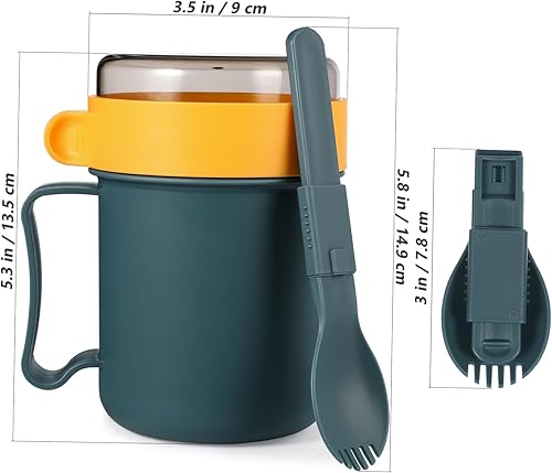 Miniatura 2 de Cabilock Taza de sopa para microondas con tapa y cuchara, contenedor de taza de desayuno portátil, caja de almuerzo de gachas de avena con cuchara