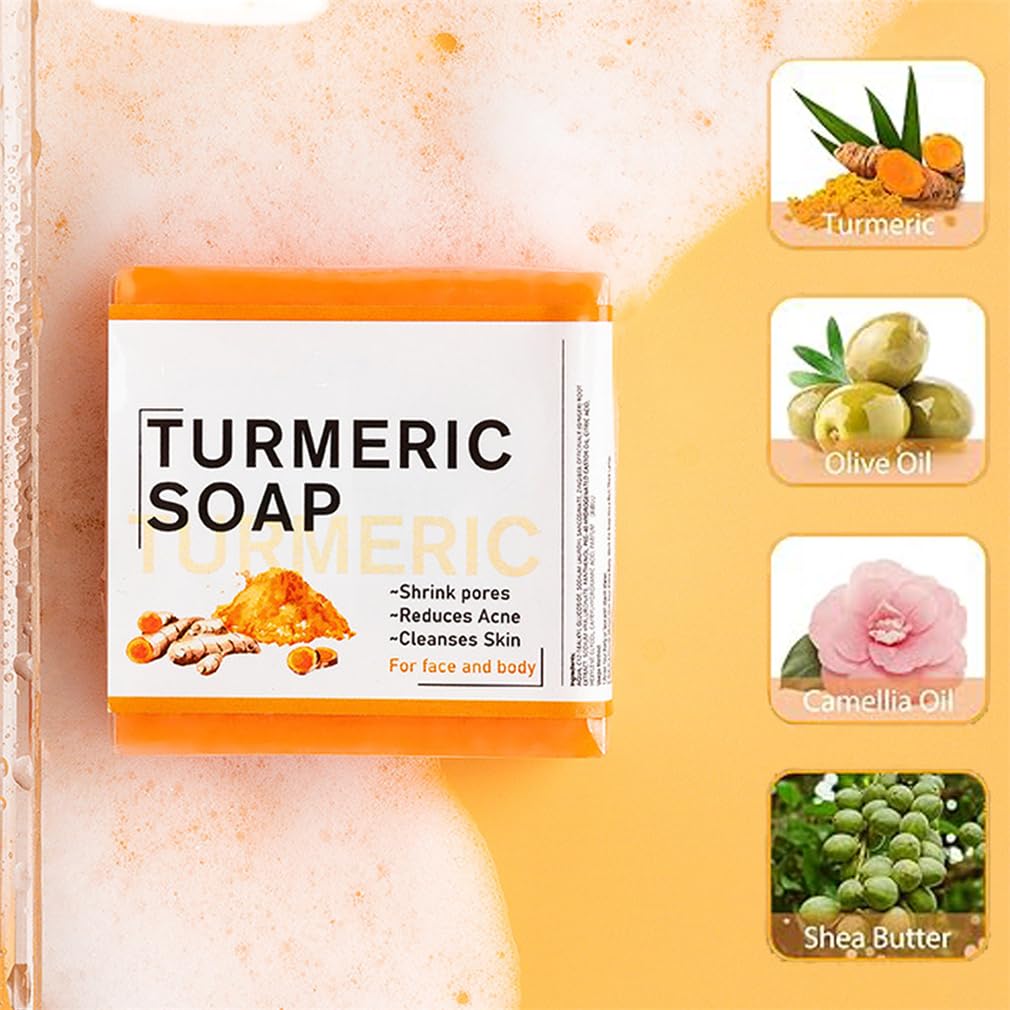Turmeric Skin Brightening Soap Bar, Turmeric Bath Soap, Cleansing Moisturizing Smooth Tender Clean Skin For Man And Woman, 100g Moisturizing Deep Clean Ginger Soap, For Face & Body (3PCS)