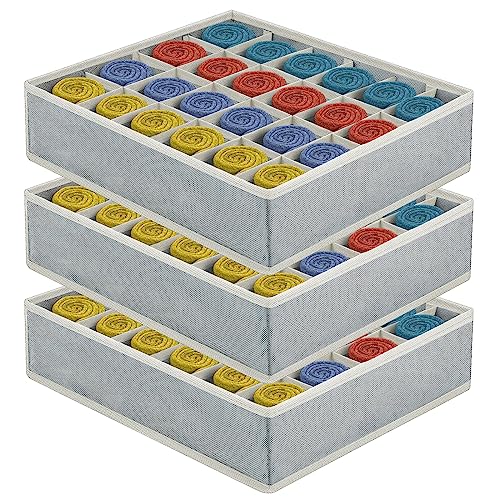 WOOWAIR 3 Pezzi Organizer per Cassetti a 24 Celle Cassetto Organizer per Calzini Pieghevole Divisori per Cassetti Non Tessuto Scatole per Calzini, Biancheria Intima, Fazzoletti e Cravatte