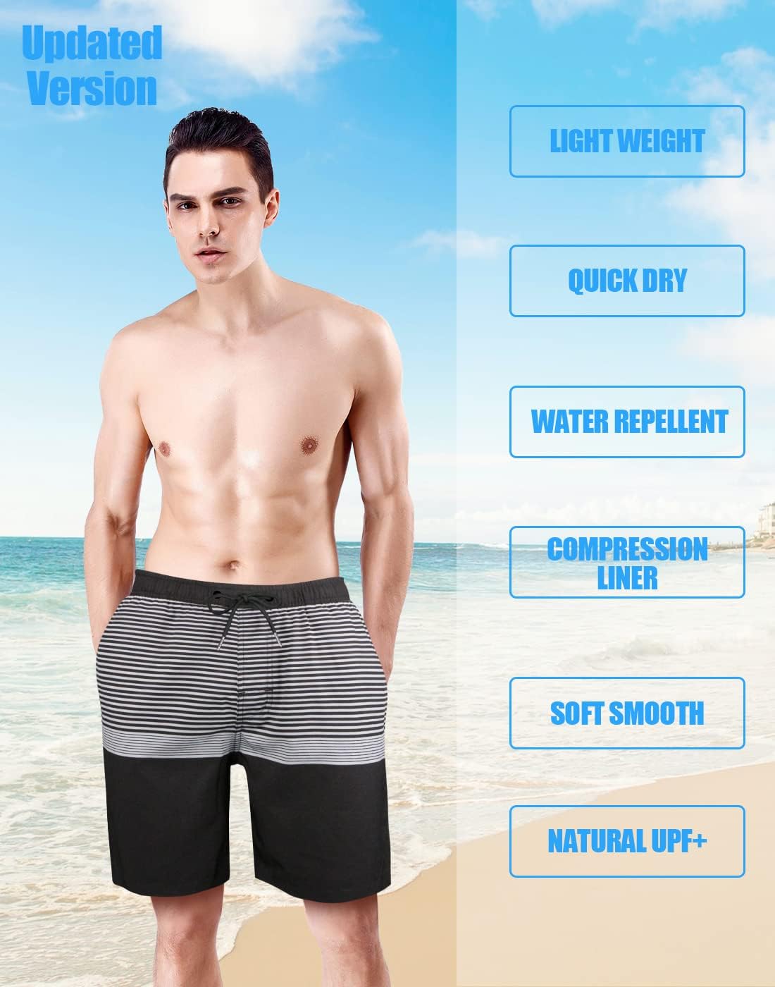 LUCOWEE Mens Swim Trunks with Compression Liner Anti Chafe Quick Dry UPF 50+ Swimming Shorts 5" 7" Inseam Bathing Suit